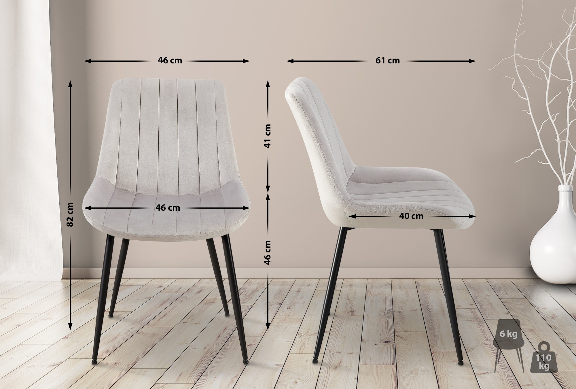 Chaise de salle à manger Rahden en Velours avec Piètement en métal noir