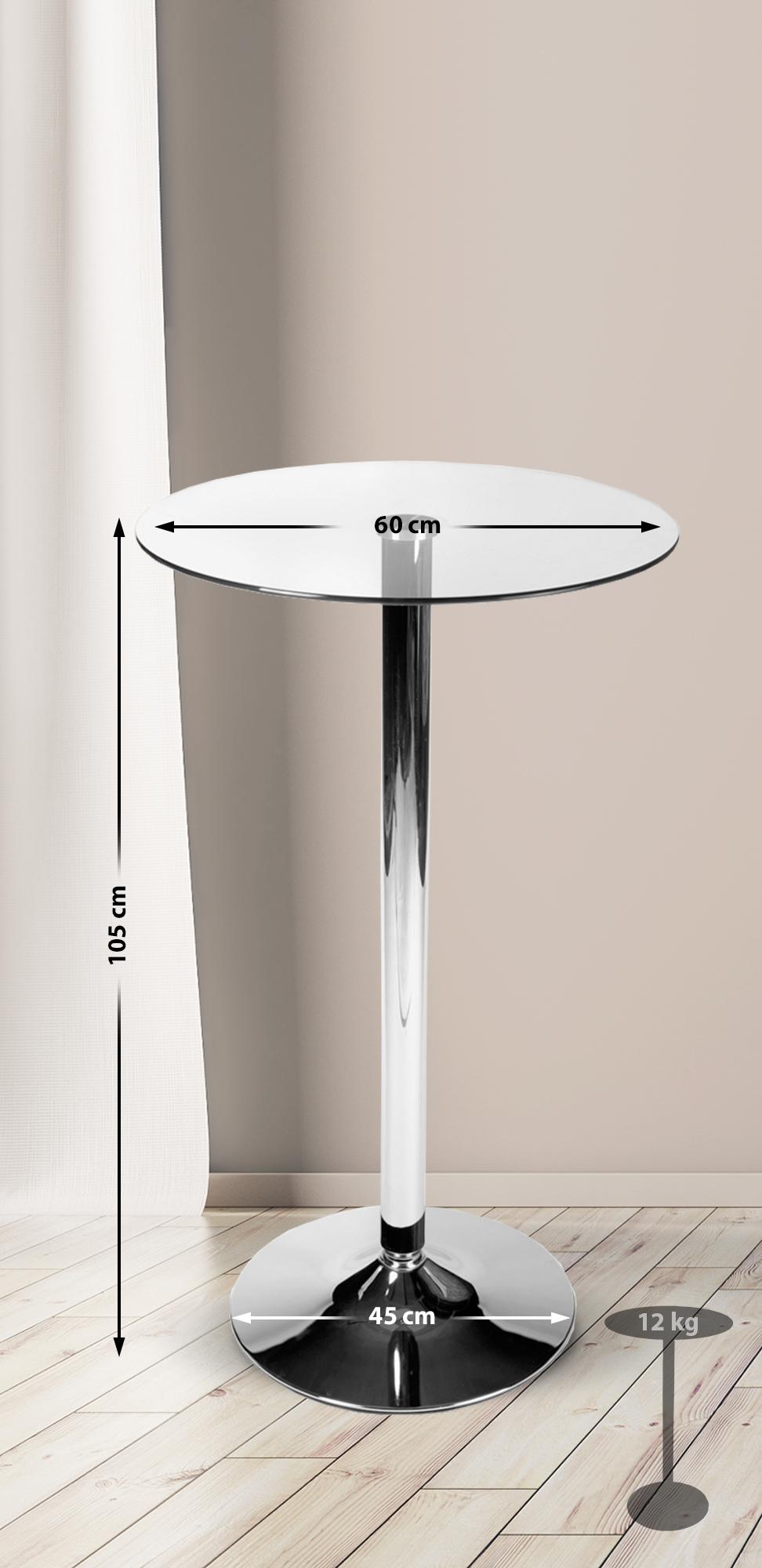 Table en verre ronde avec hauteur de 105 cm