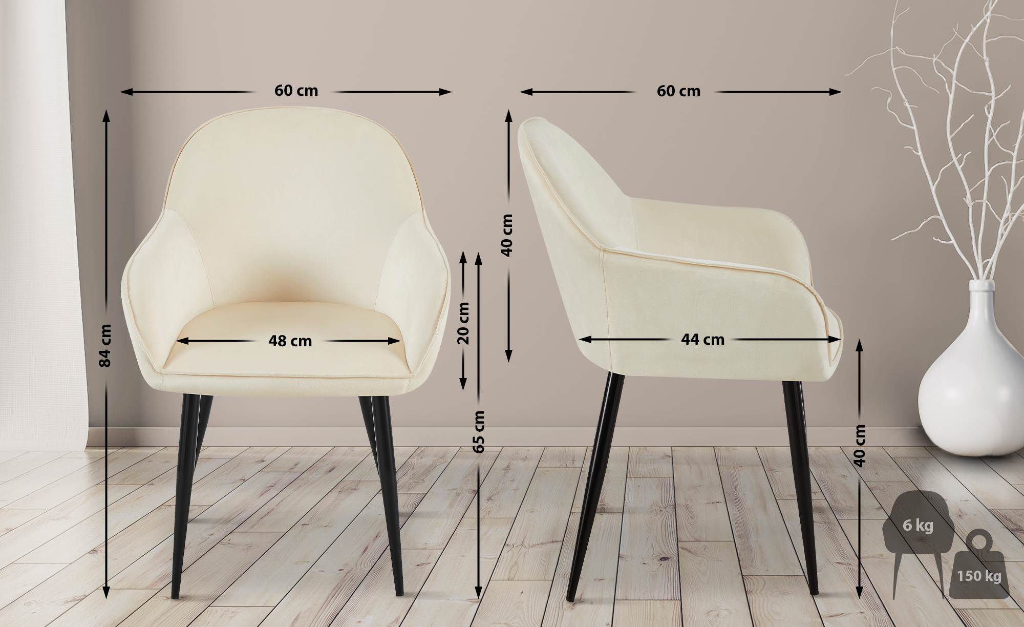 Lot de 2 chaises de salle à manger Boise velours