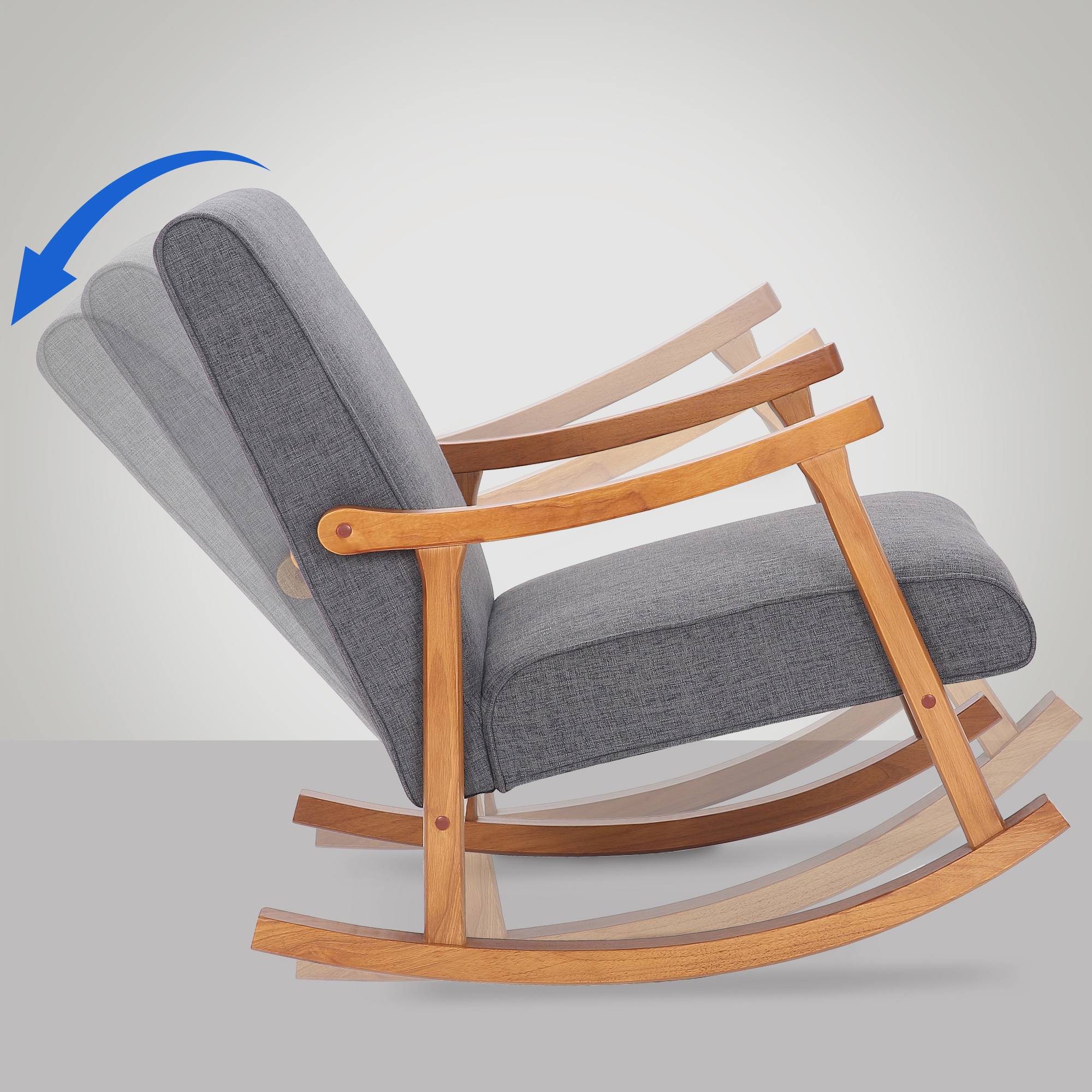 Chaise à bascule Morelia en tissu avec pieds Noyer