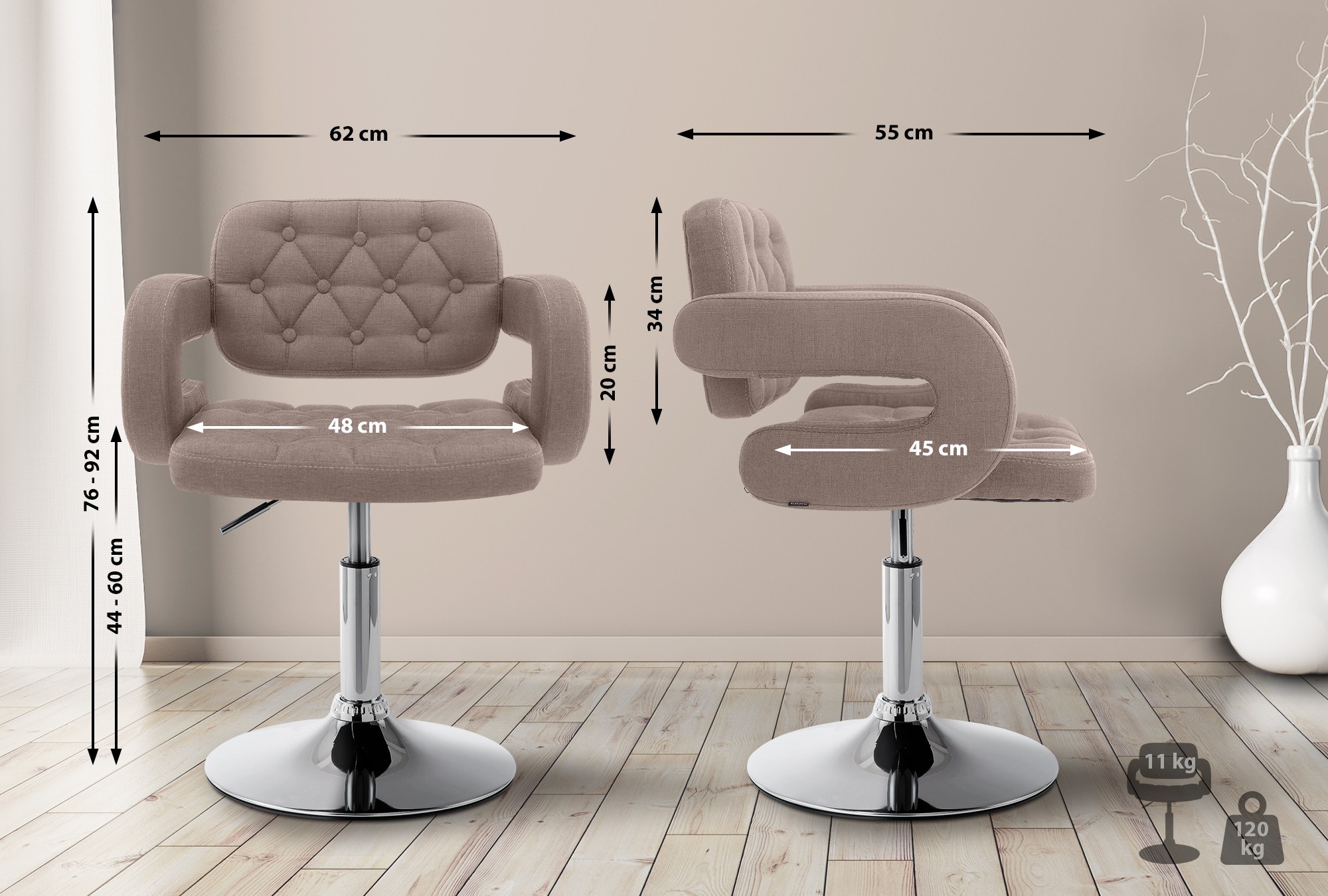 Chaise lounge Dublin Tissu - Piètement avec colonne centrale métal chromé