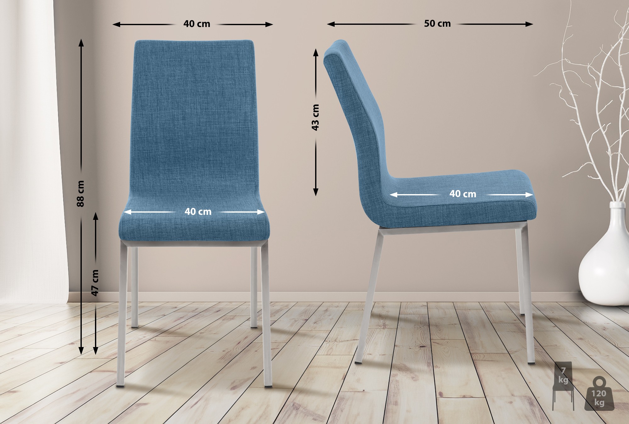 Chaise Colmar avec revêtement en tissu