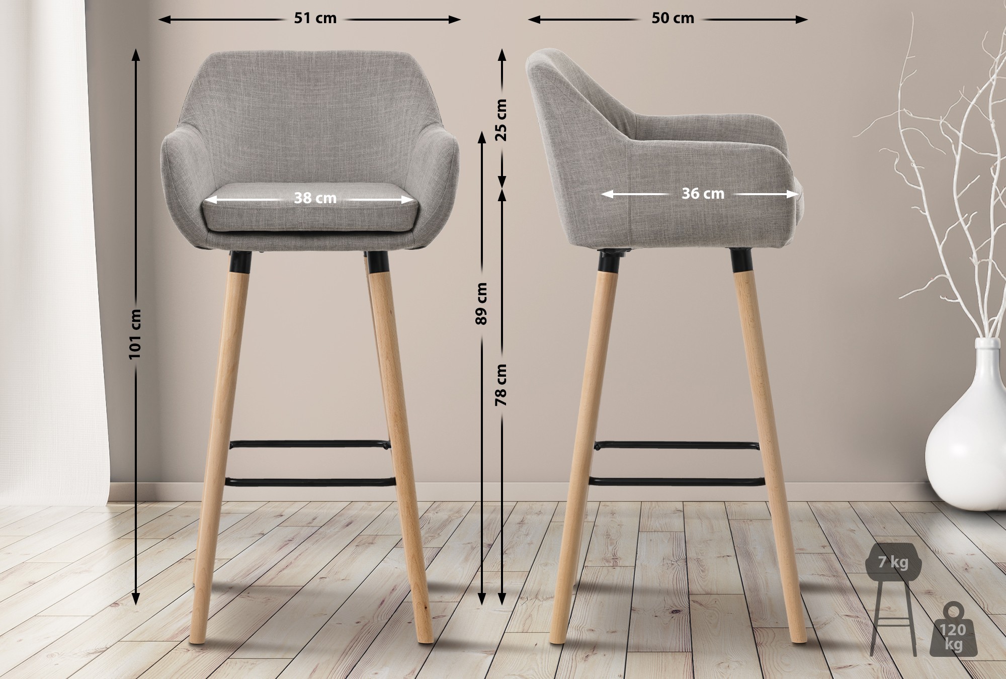 Lot de 2 tabourets de bar Grant en tissu