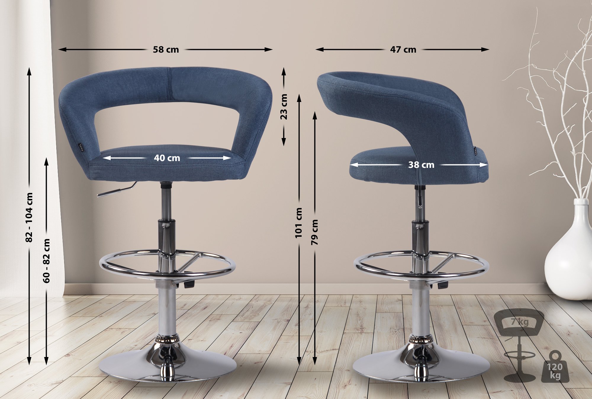 Tabouret de bar Jaen en tissu ou similicuir