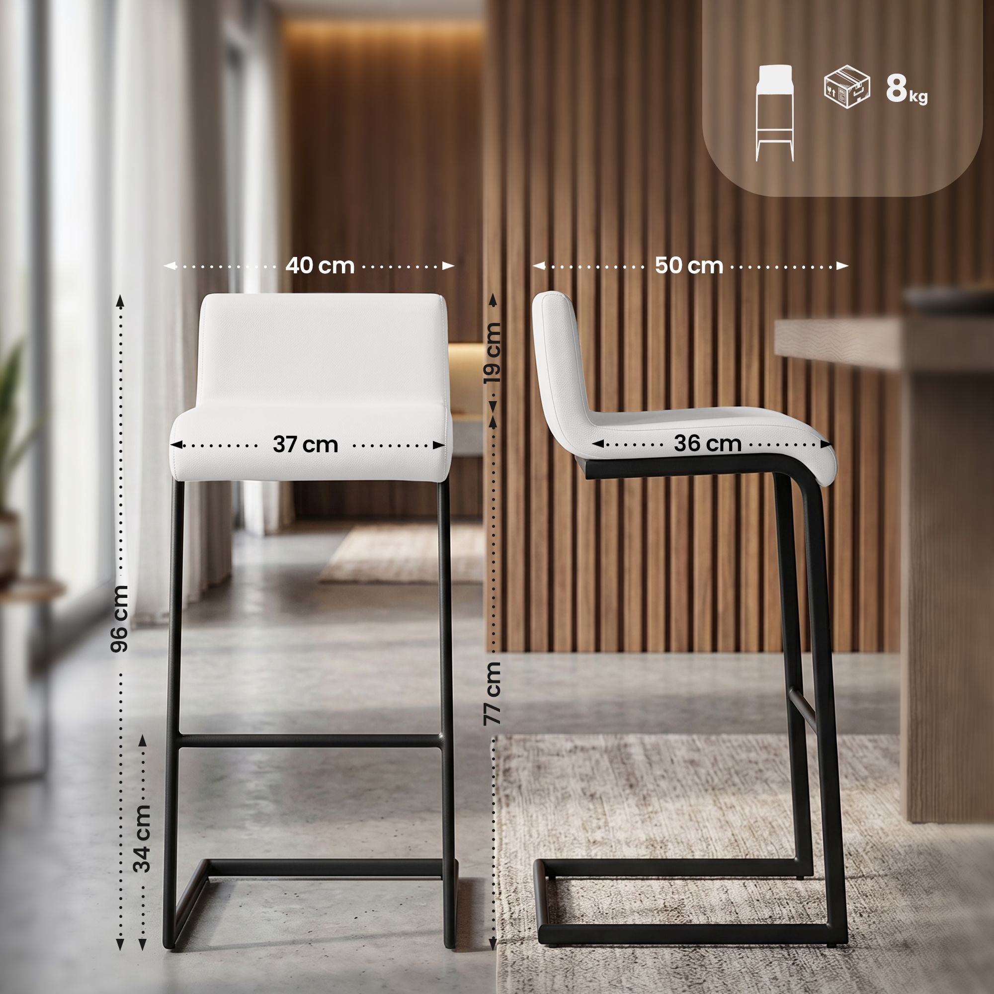 Lot de 2 Tabourets de Bar Newport, Piétement Métallique Noir