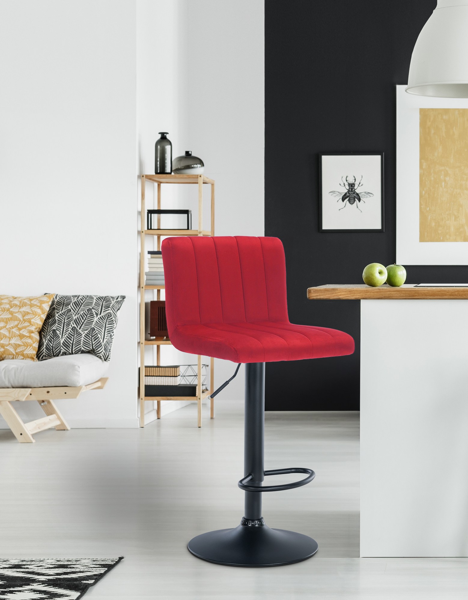 Tabouret de bar Jamie en Velours avec Piètement trompette en Métal