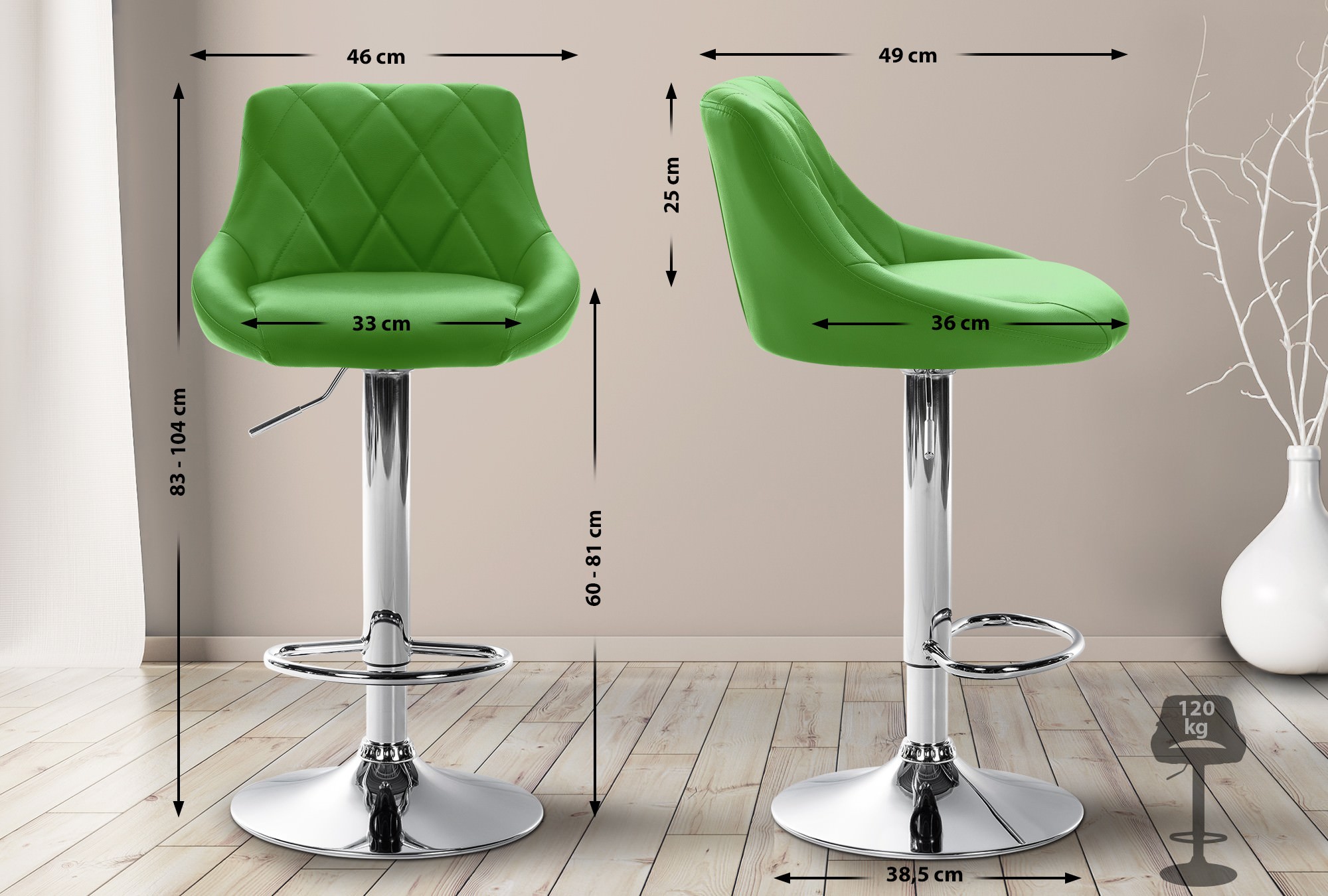Tabouret de bar Lazio en similicuir avec pied en métal