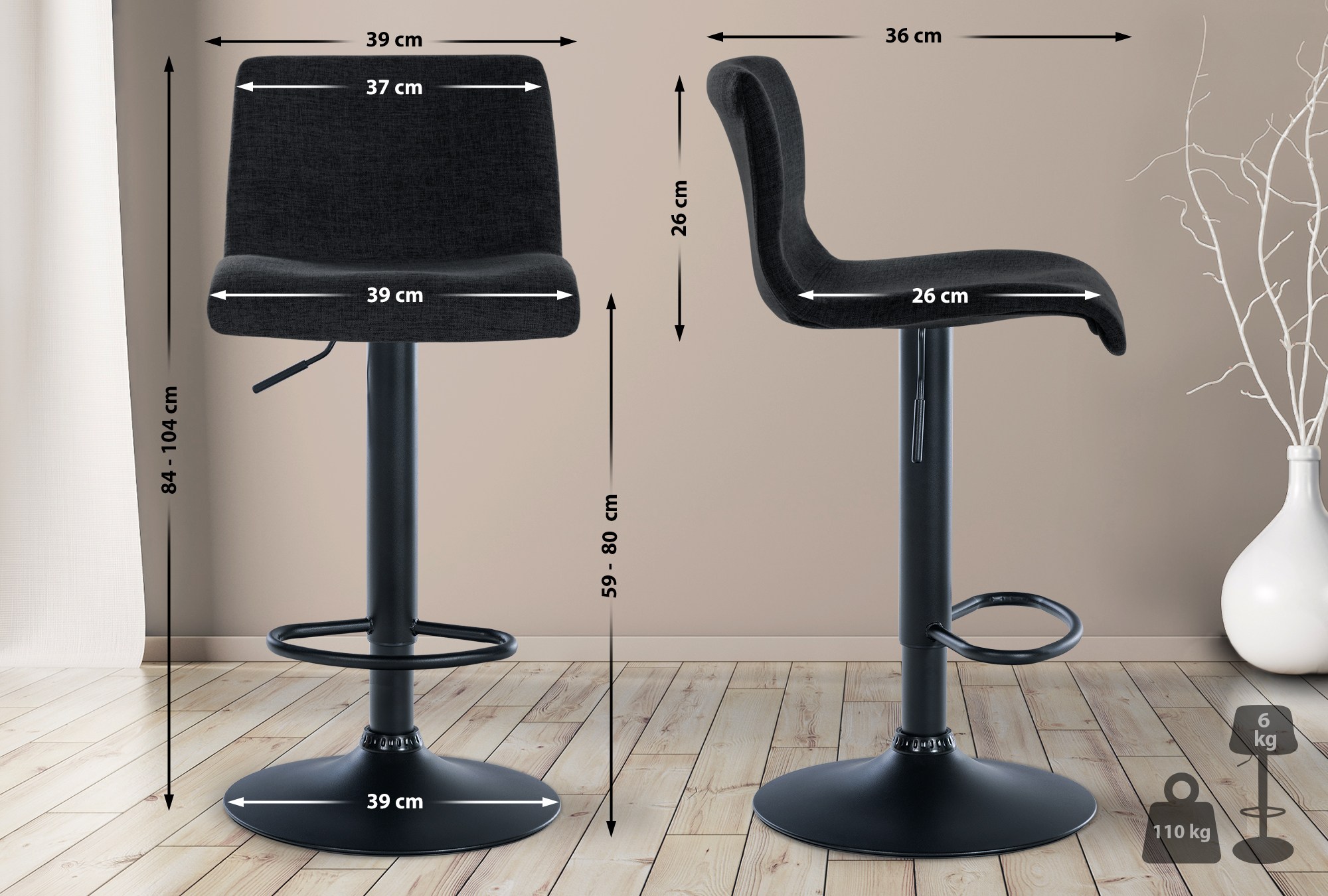 Lot de 2 tabourets de bar Branford