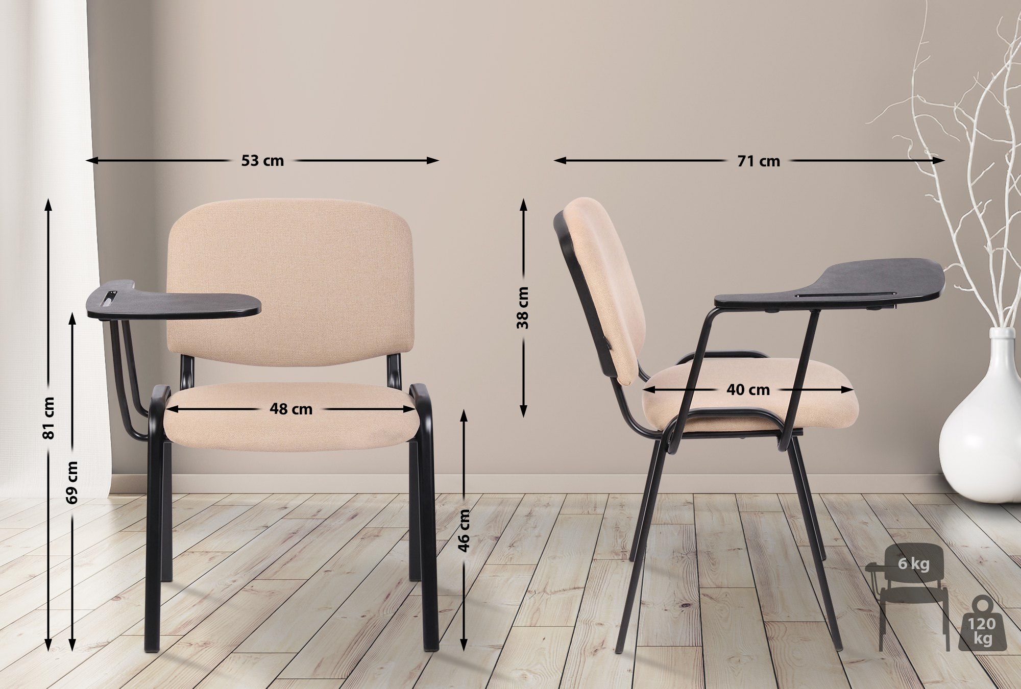 Lot de 4 Chaises Ken en tissu avec tablette rabattable