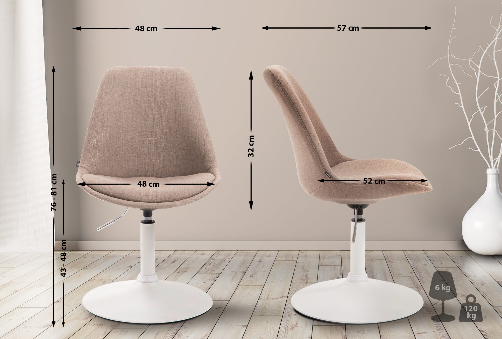 Chaise de salle à manger Maverick tissu avec pied trompette