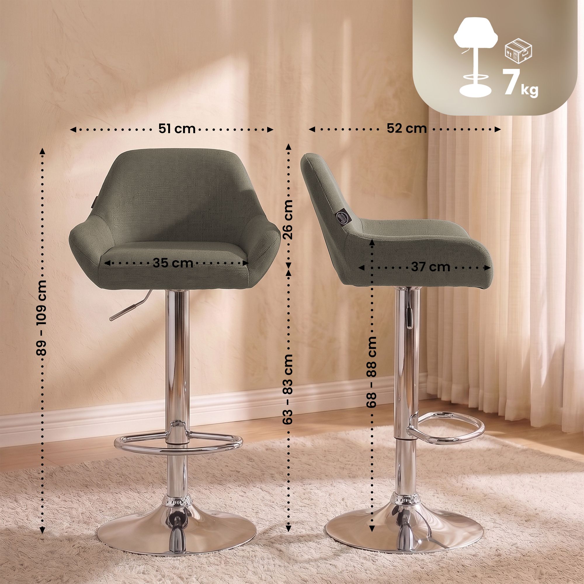 Tabouret de bar Braga tissu