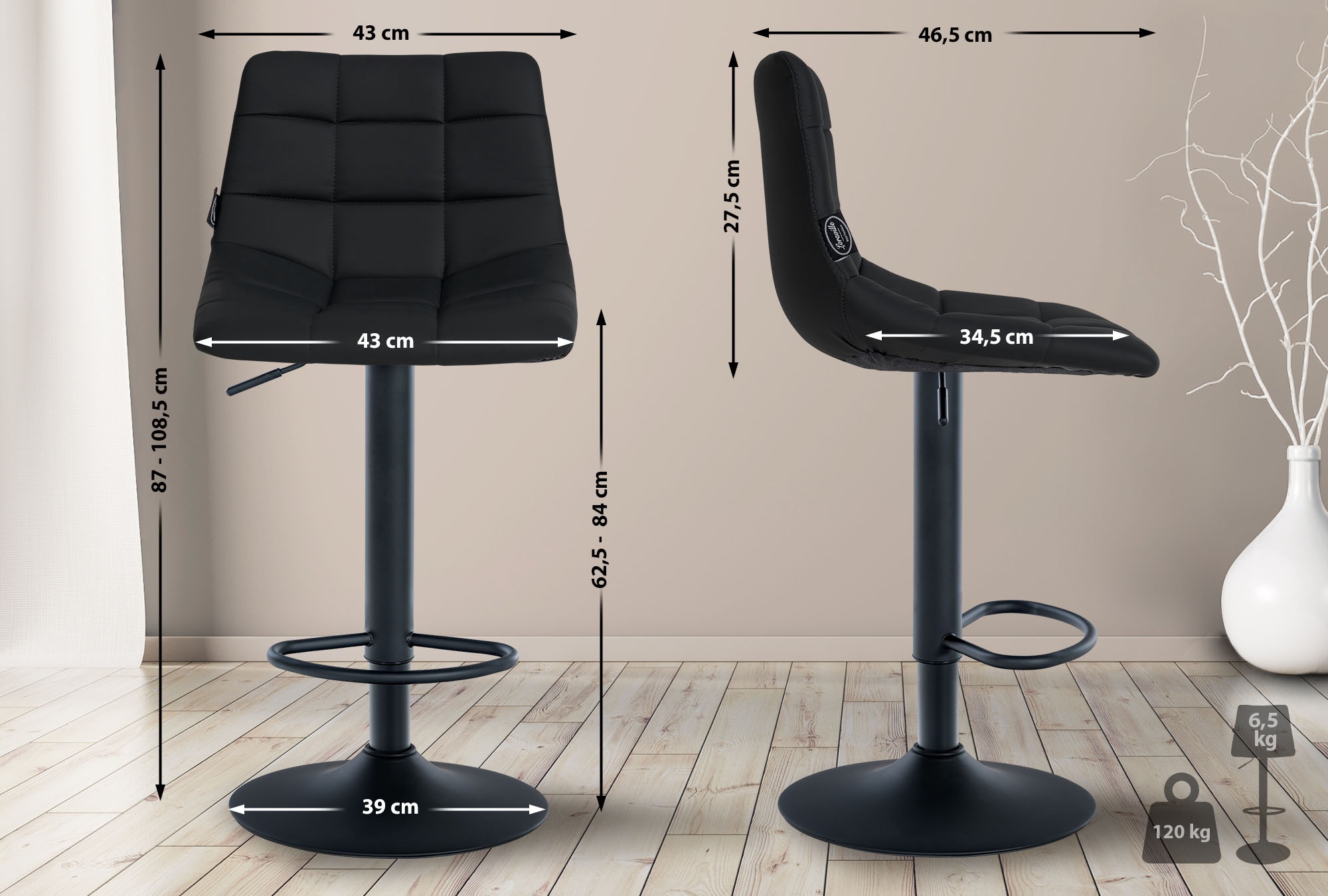 Lot de 2 tabourets de bar Jerry en similicuir
