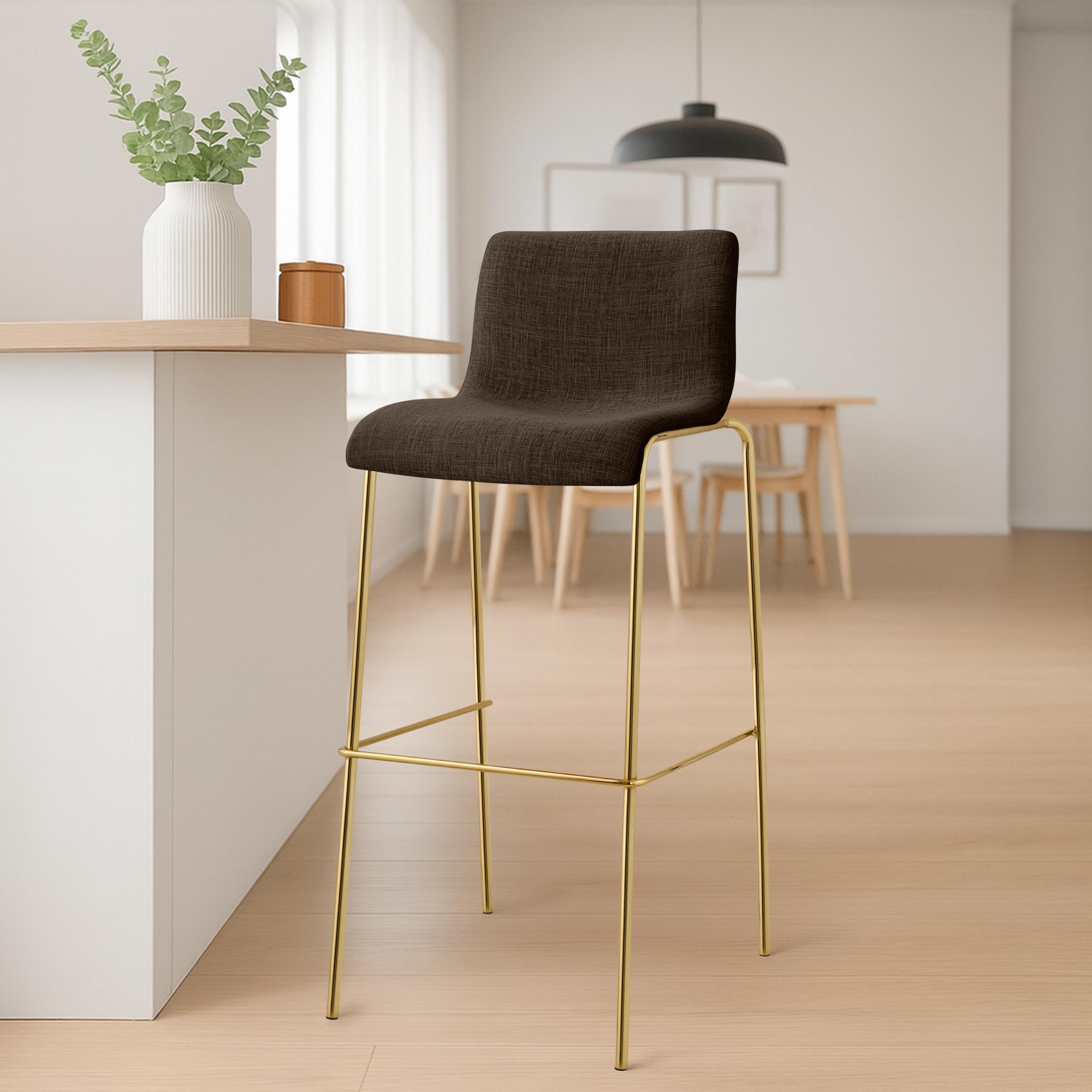 Lot de 2 Tabourets de bar Hover en tissu, piètement quatre pieds doré