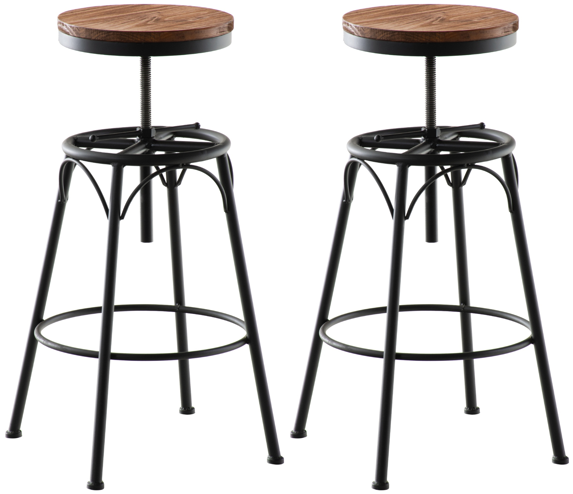 Lot de 2 tabourets de bar Beam avec assise en bois au style industriel