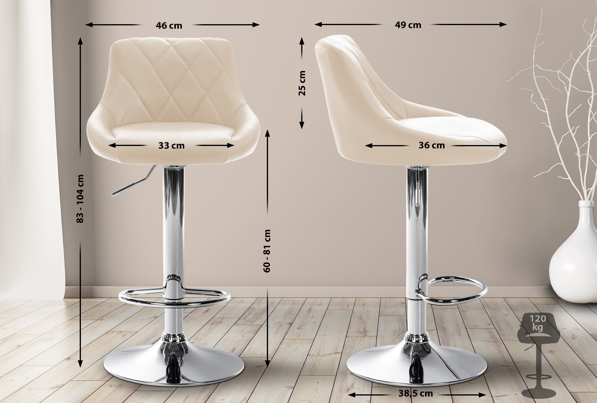 Tabouret de bar Lazio en similicuir avec pied en métal