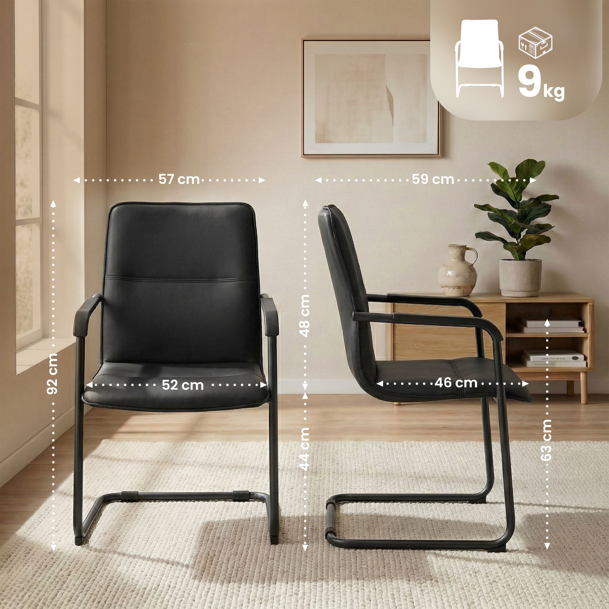 Lot de 2 chaises cantilever Seattle en similicuir