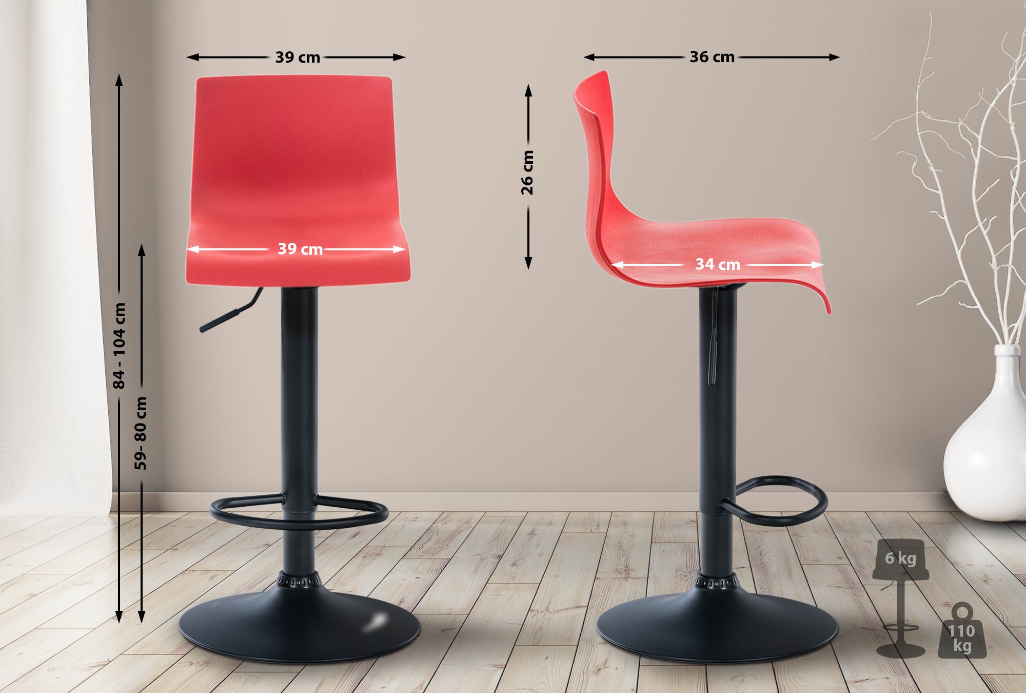 Tabouret de bar Hover Réglable en Hauteur Assise Plastique
