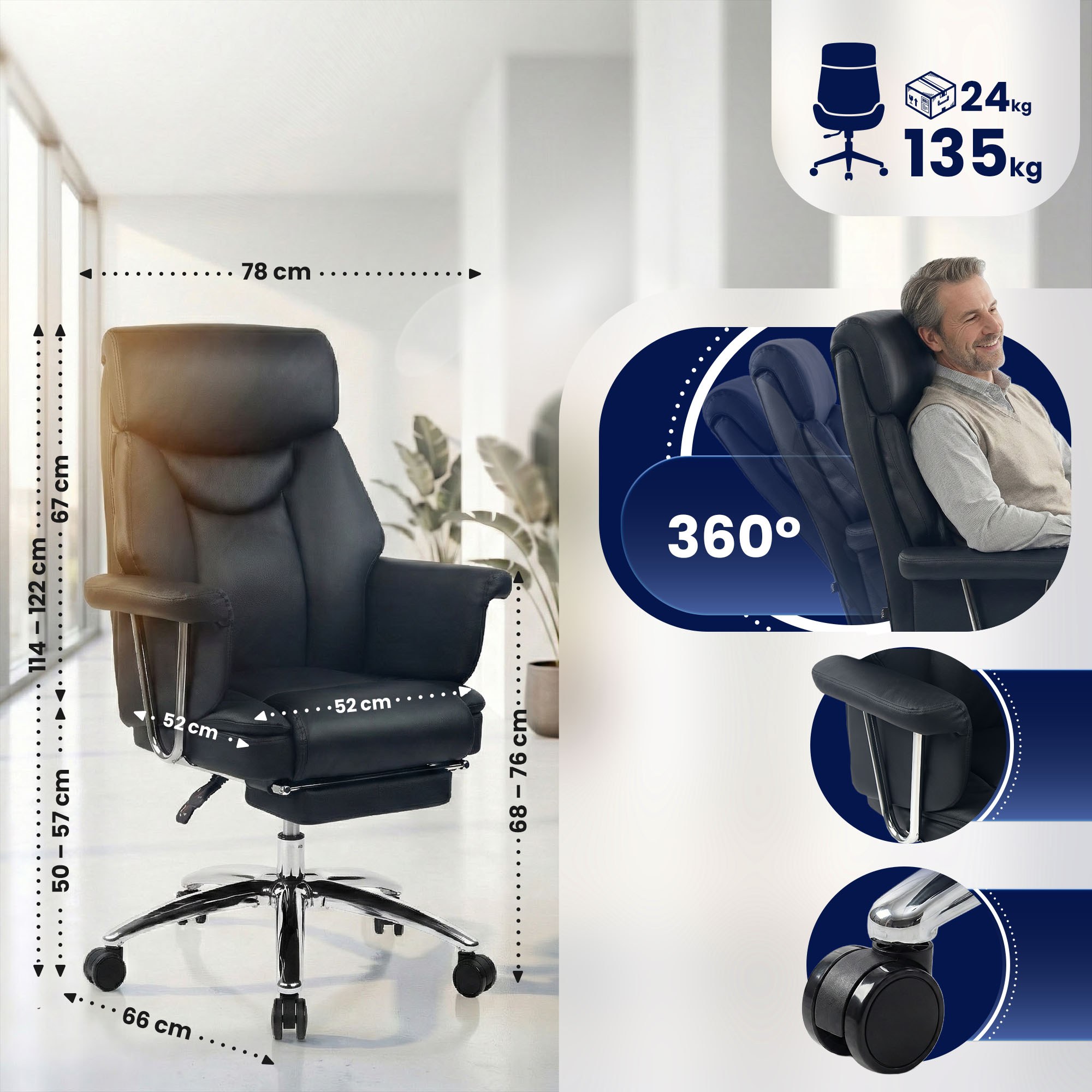 Chaise de bureau Dahra en cuir véritable