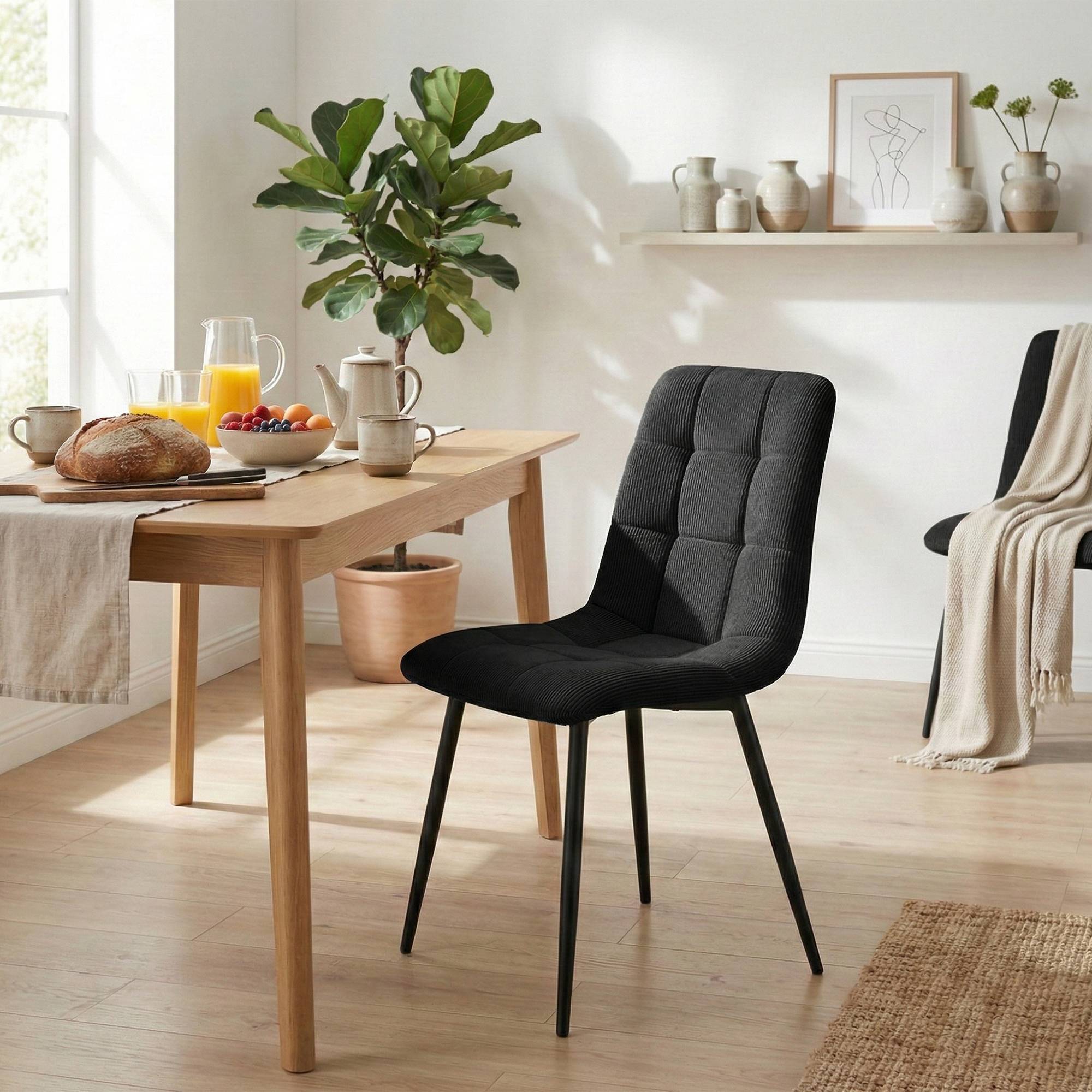 Lot de 2 chaises de salle a manger Antibes en velours cotele