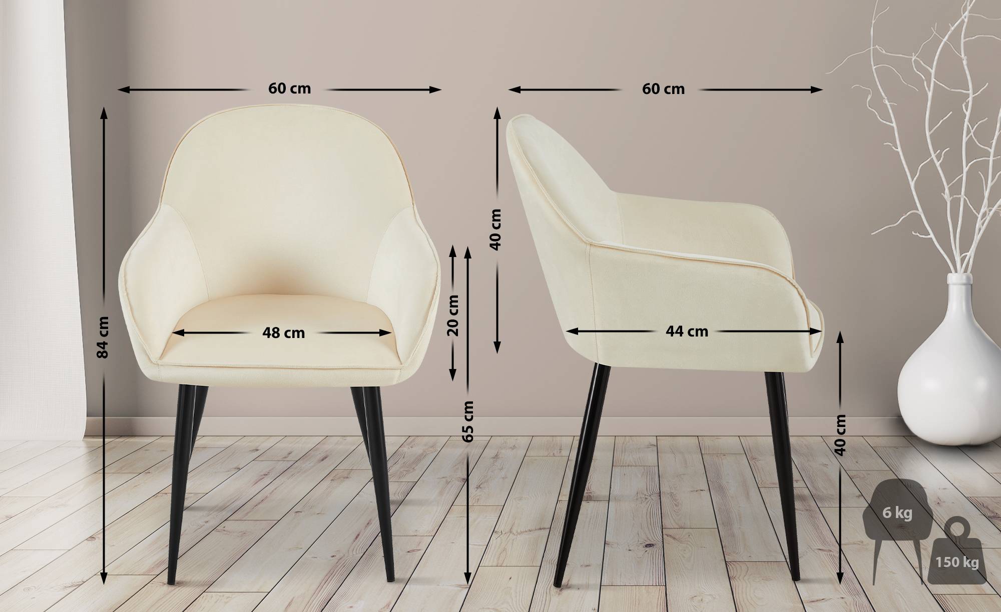 Chaise de salle à manger Boise velours