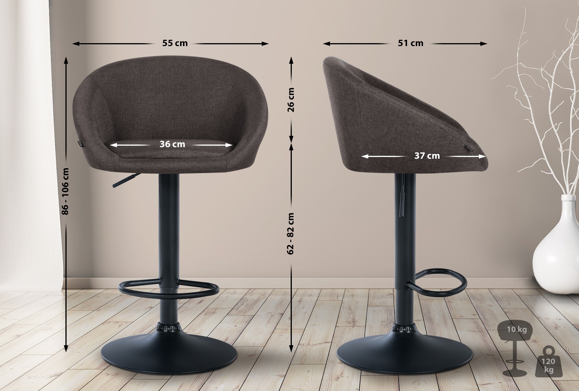 Tabouret de bar Davie Tissu