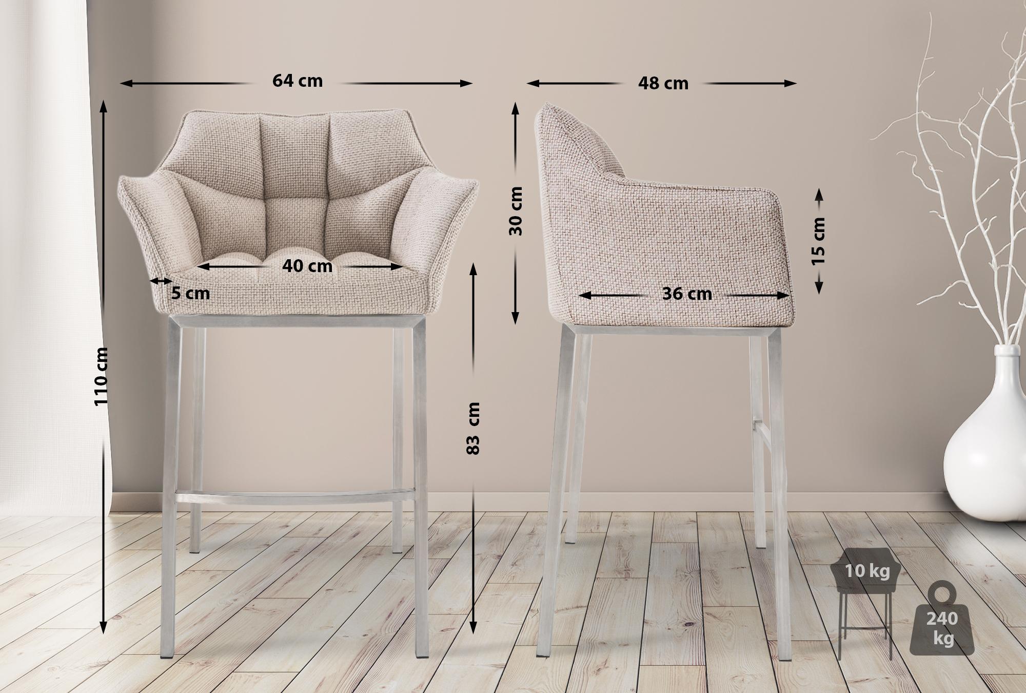 Lot de 2 tabourets de bar Damaso en tissu avec piètement à quatre pieds