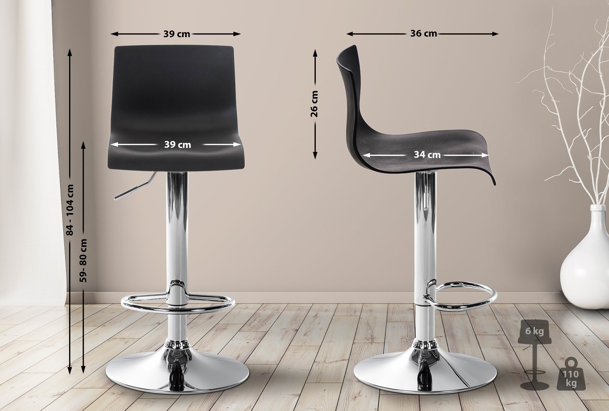 Tabouret de bar Hover Réglable en Hauteur Assise Plastique