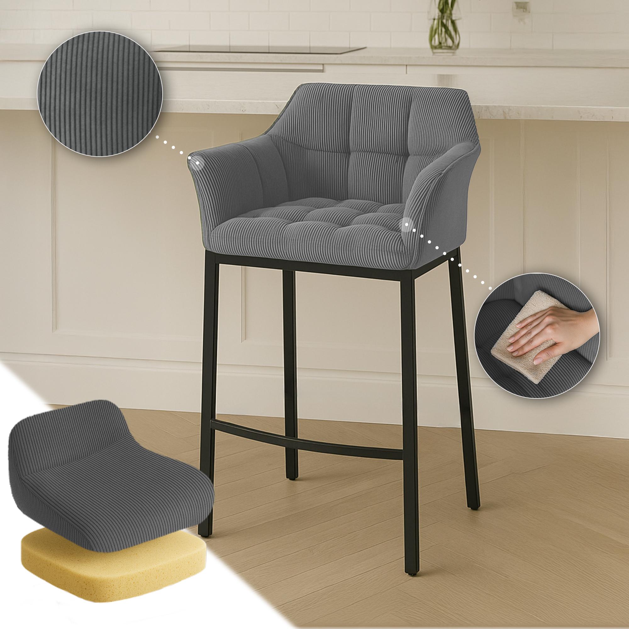 Tabouret de Bar Damaso en Velours Côtelé avec Piétement à Quatre Pieds