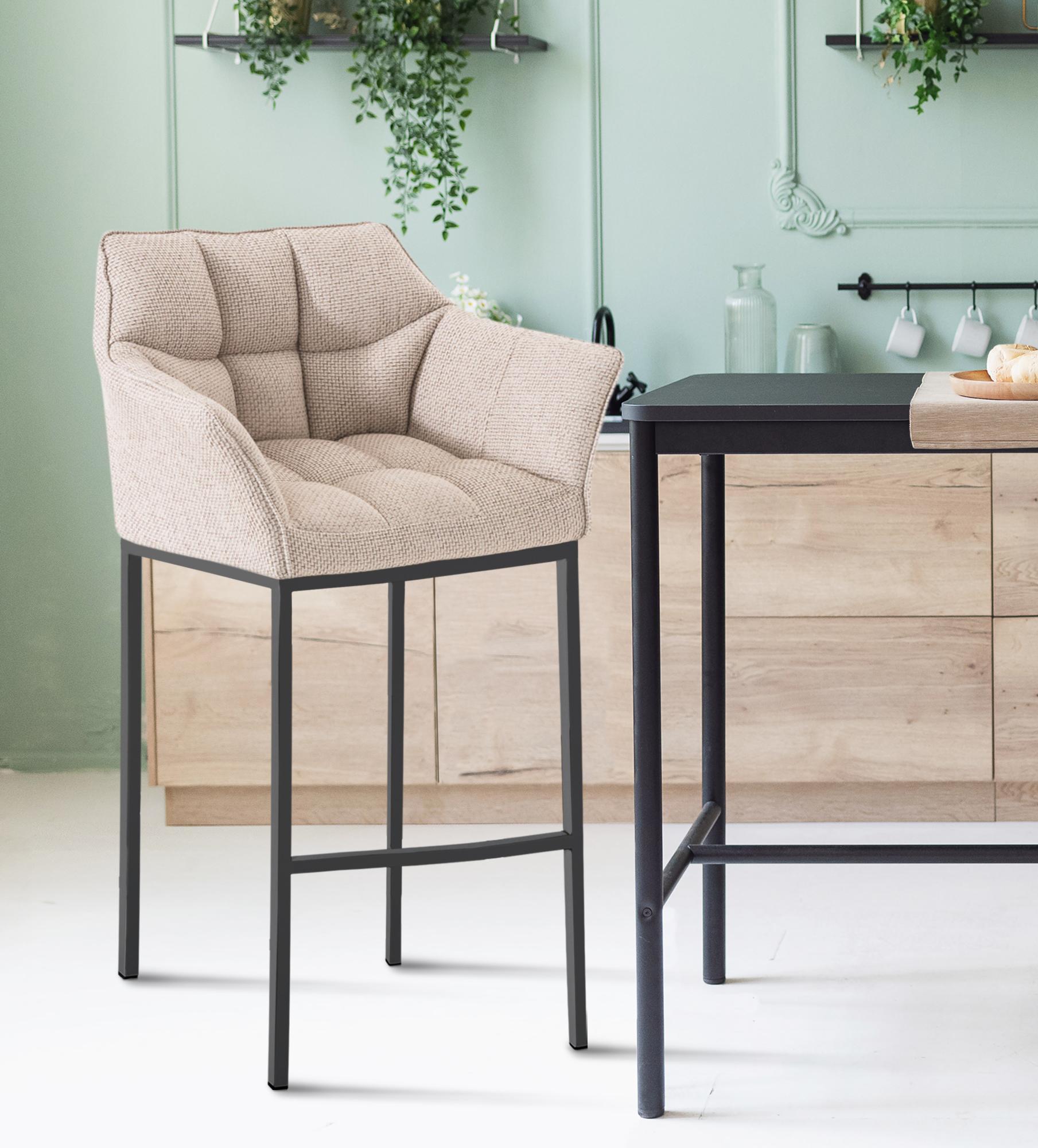 Lot de 2 tabourets de bar Damaso en tissu avec piètement à quatre pieds