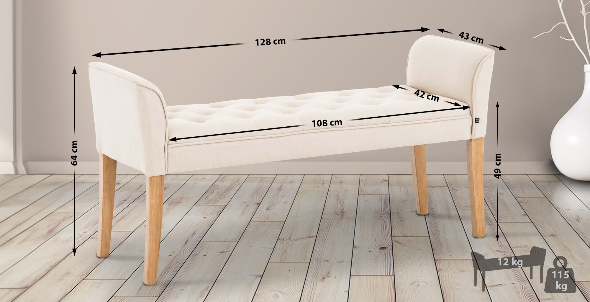 Banquette style Chersterfield Cleopatra en tissu