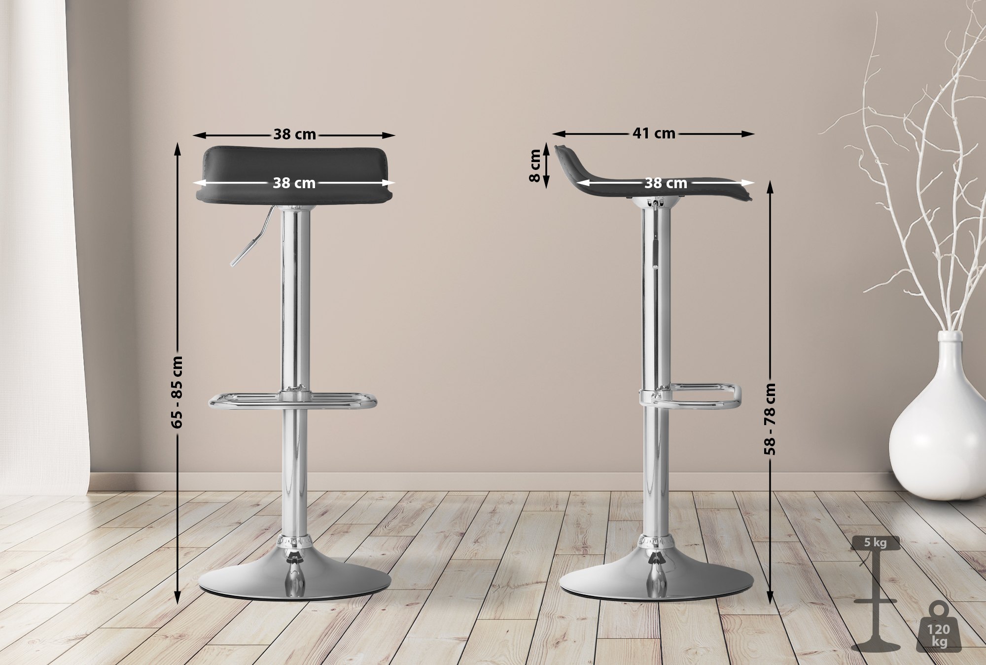 Tabouret de bar Dyn en similicuir avec pied en métal