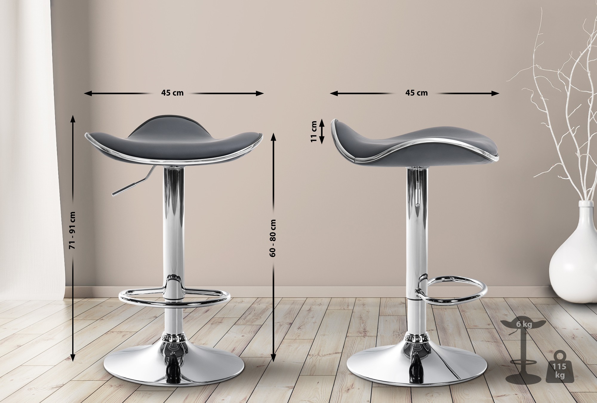 Tabouret de bar Shanghai similicuir avec pied en métal
