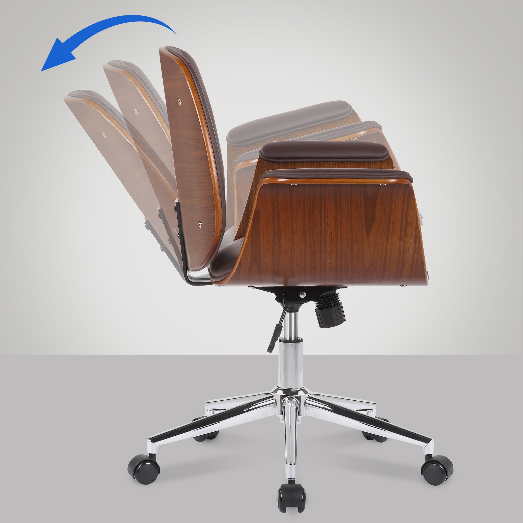 Fauteuil de bureau Kemberg en similicuir avec coque d'assise en bois