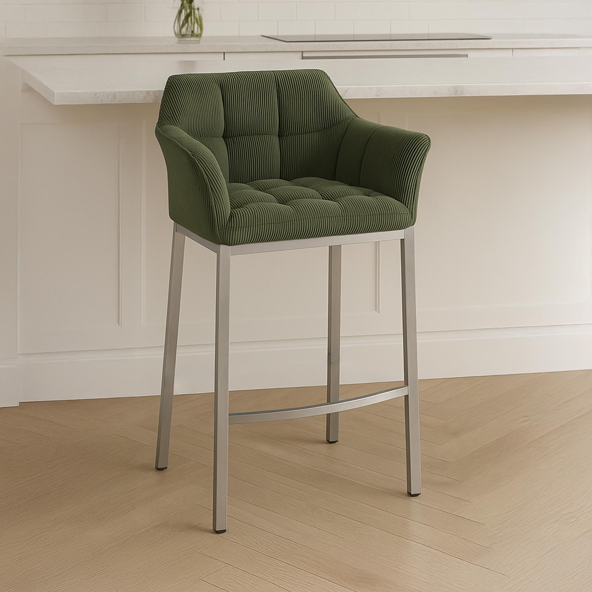 Tabouret de Bar Damaso en Velours Côtelé avec Piétement à Quatre Pieds