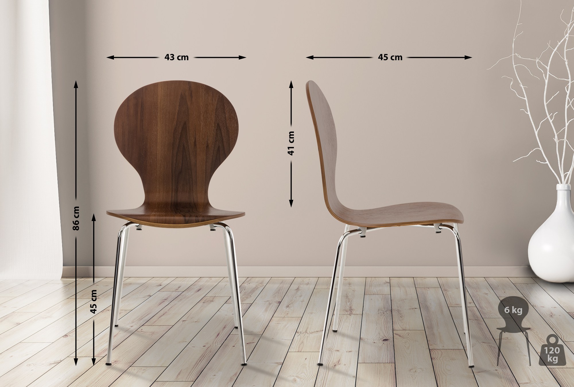 Chaise de visiteur Diego en bois Noyer