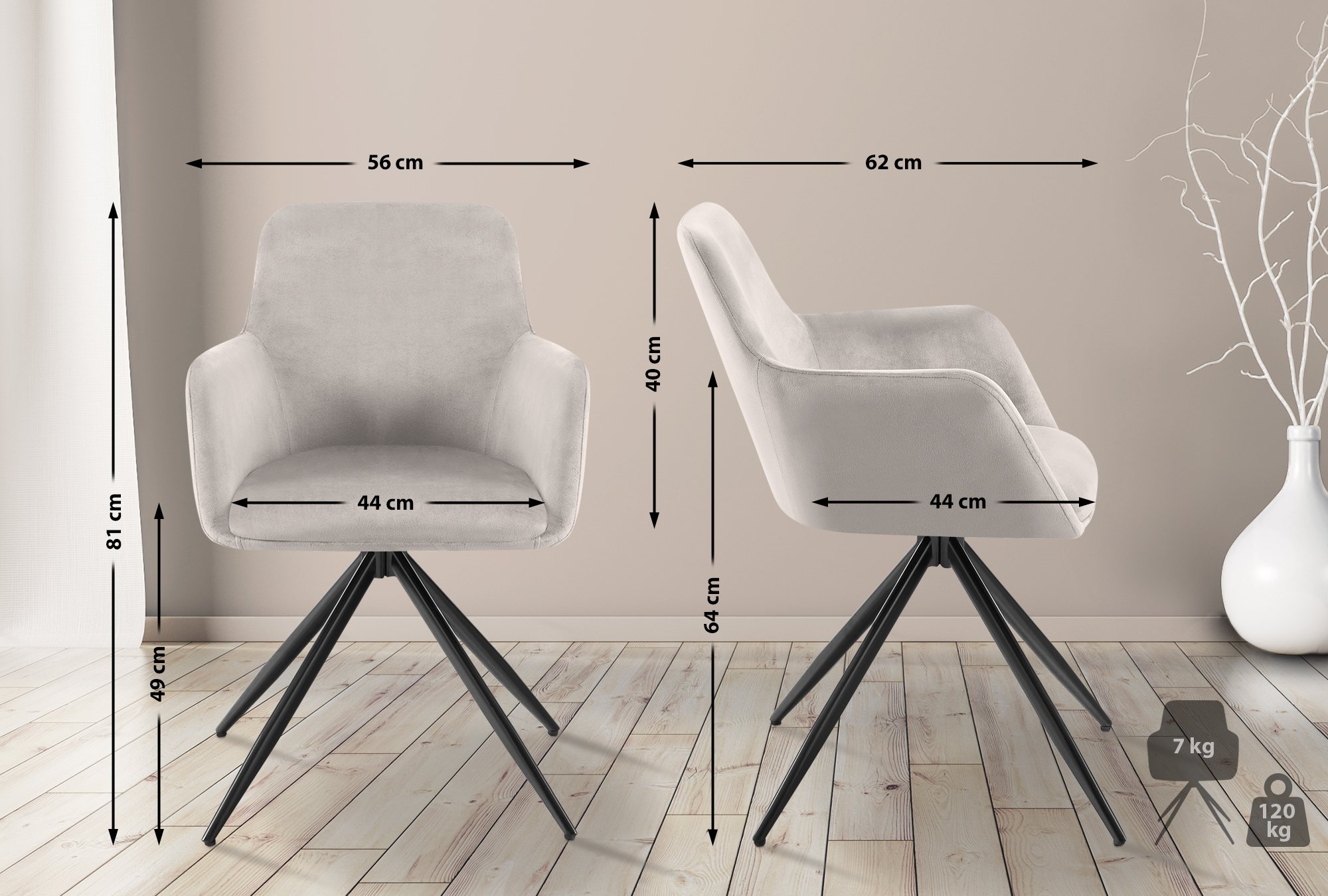Chaise de salle à manger Olema velours