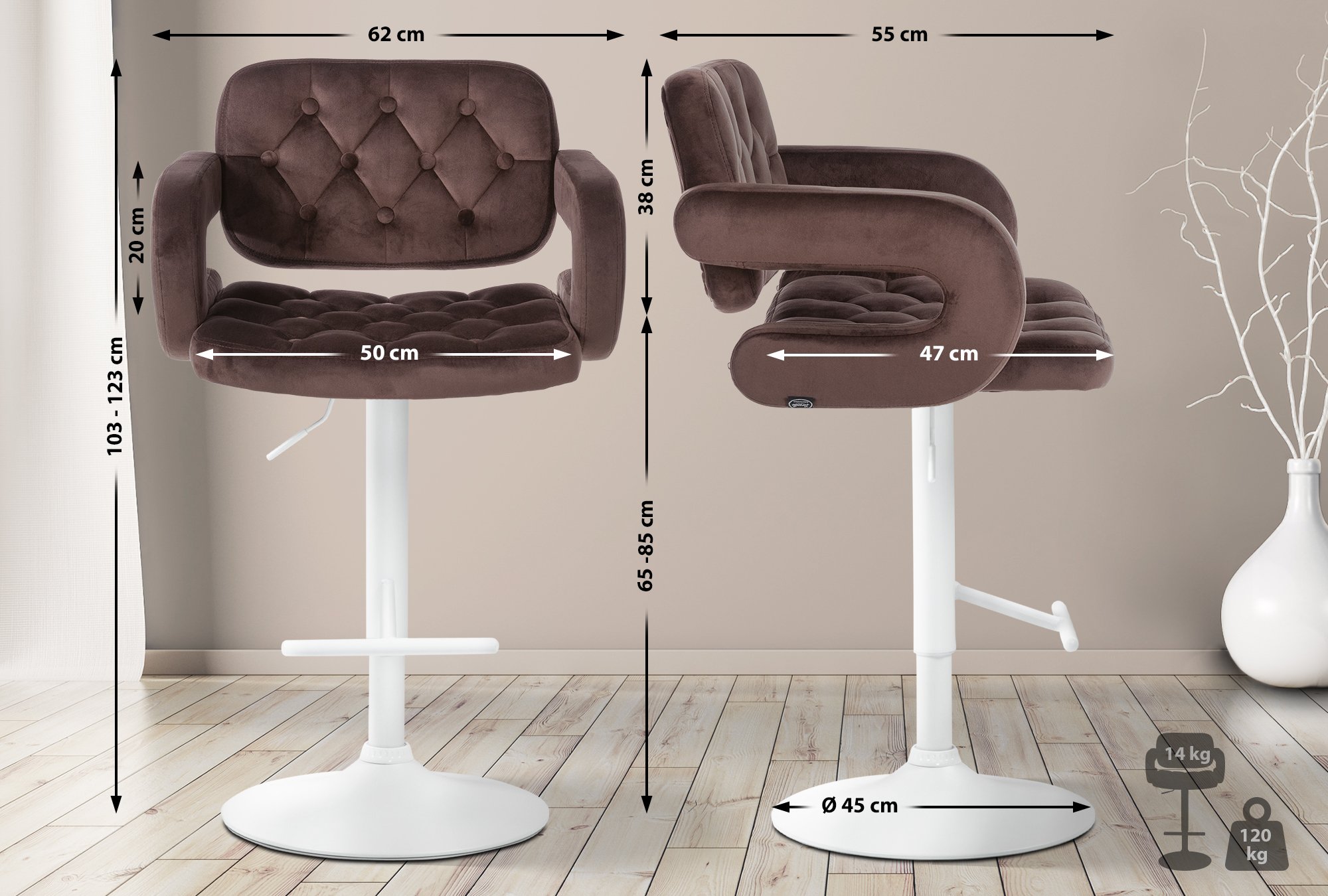 Tabouret de bar Dublin velours