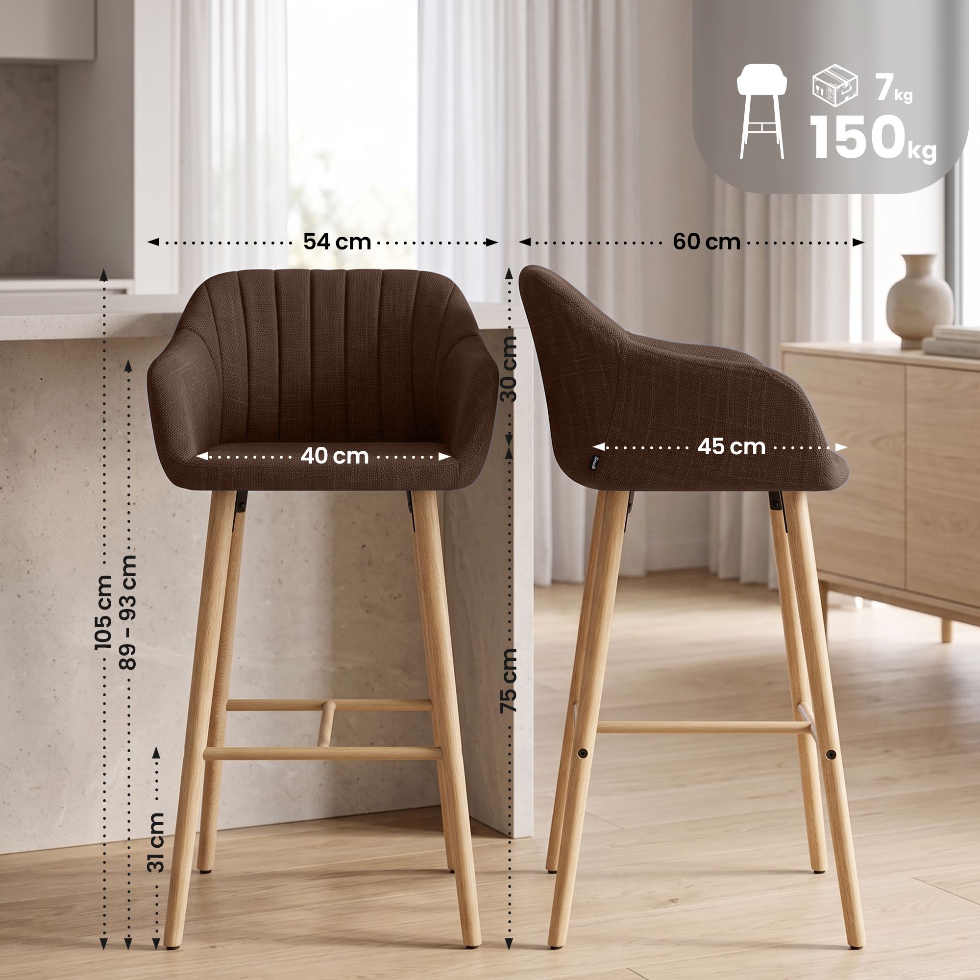 Tabouret de bar Ando tissu