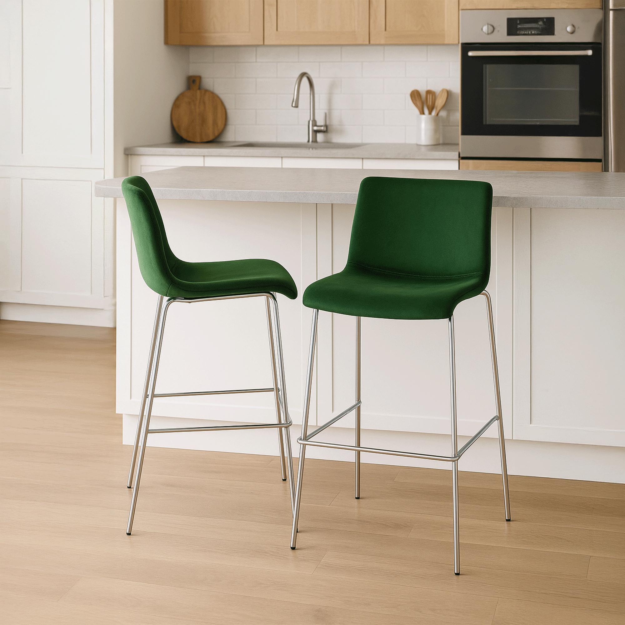 Tabouret de bar Hover velours structure à quatre pieds chromée