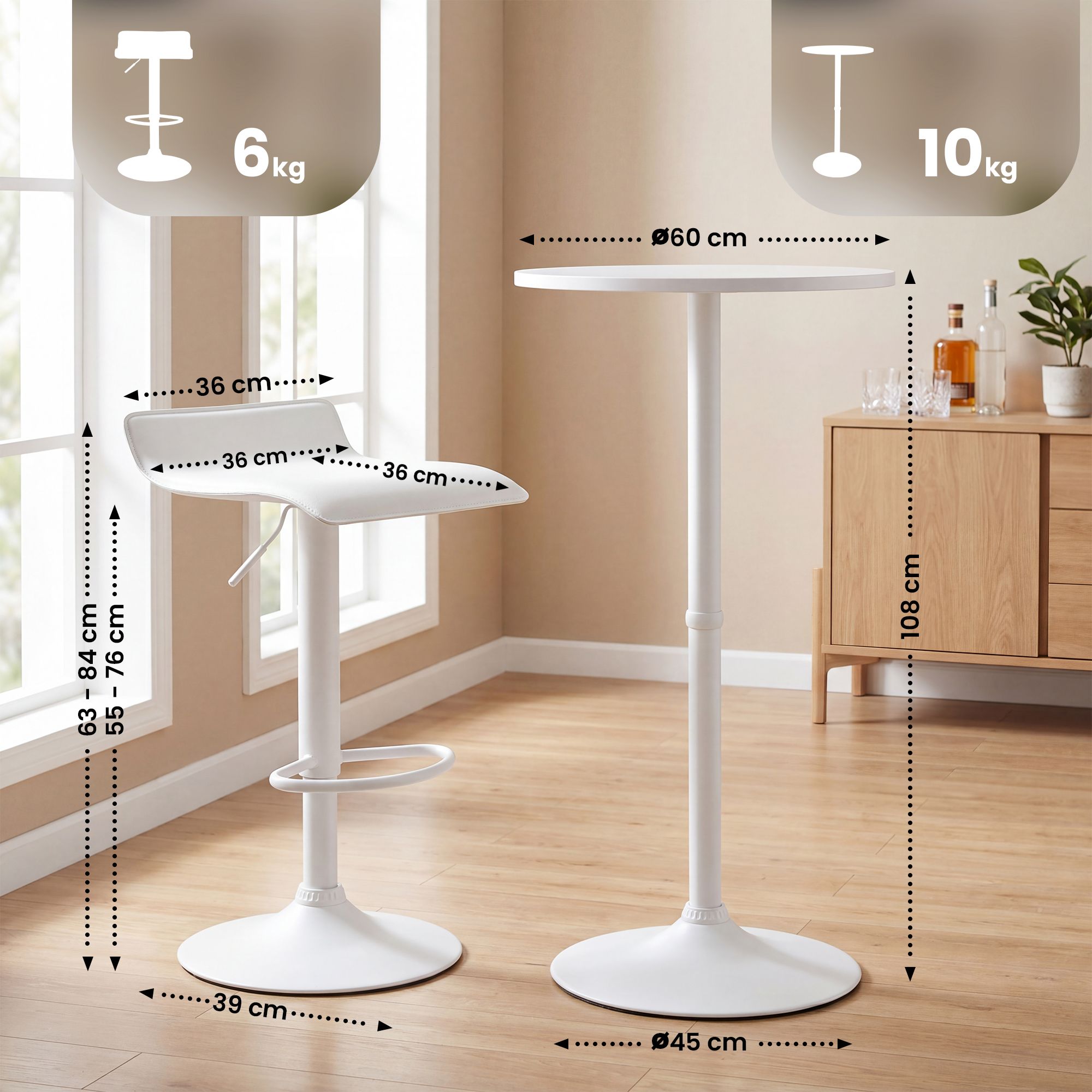 Ensemble table de bar Lumo avec 2 tabourets de bar