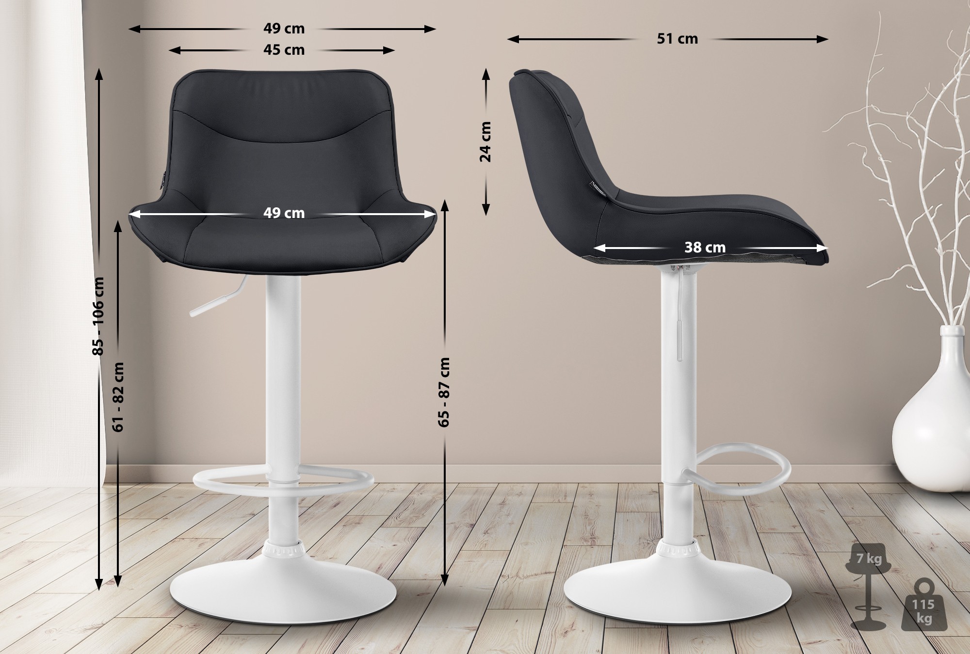 Lot de 2 tabourets de bar Vonore en similicuir