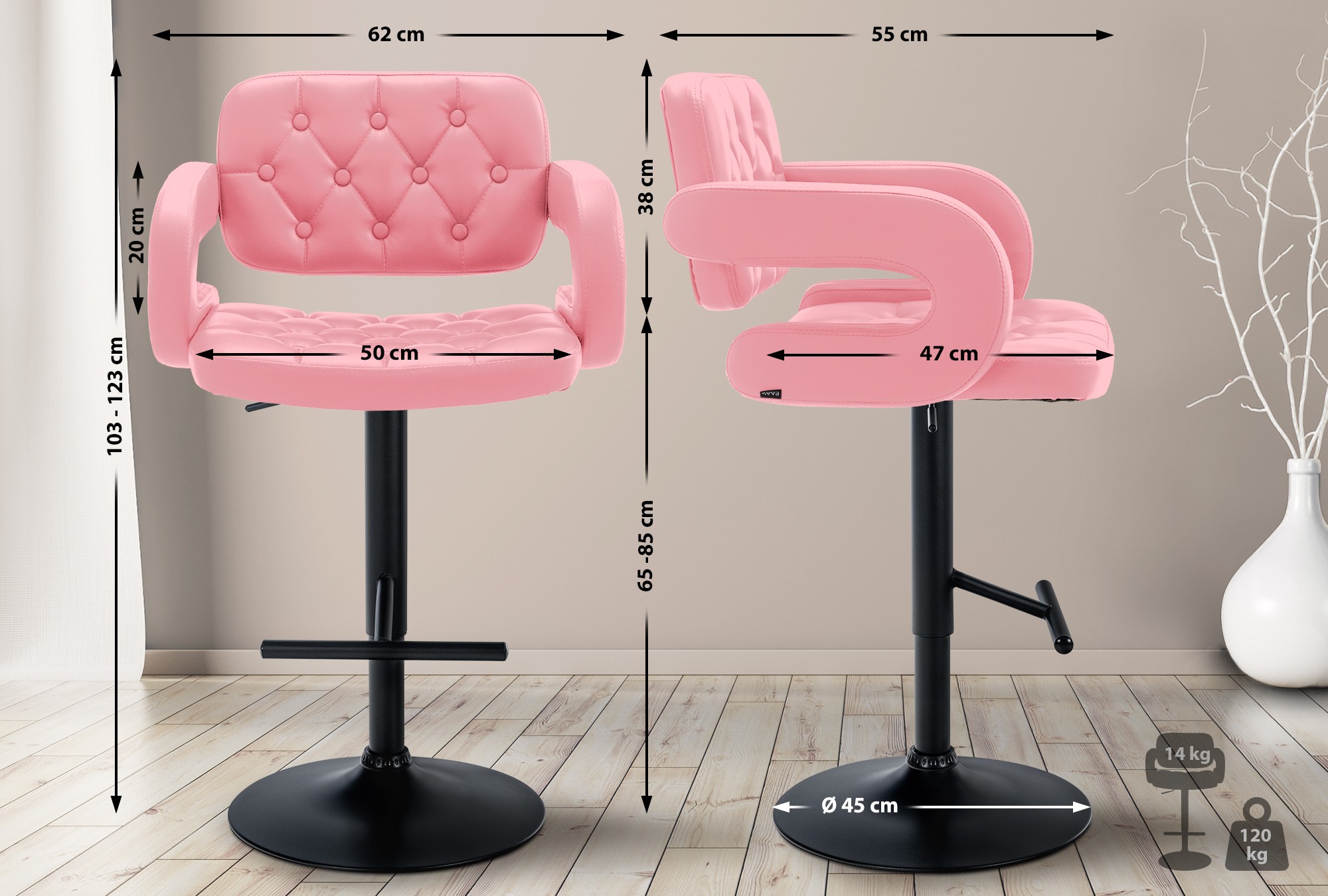 Tabouret de bar Dublin similicuir avec pied en métal