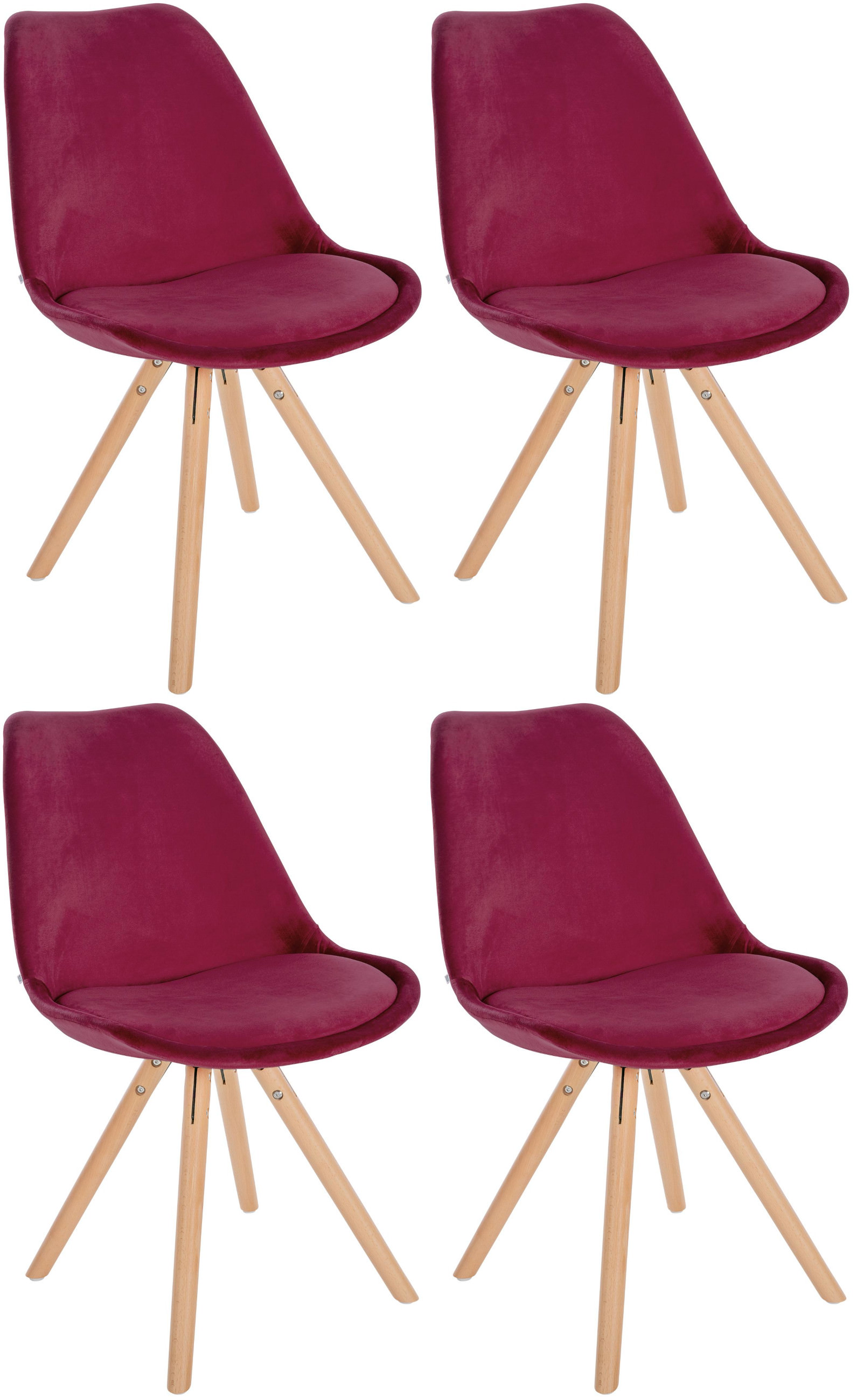 Lot de 4 chaises de salle à manger Sofia en velours Pieds en bois