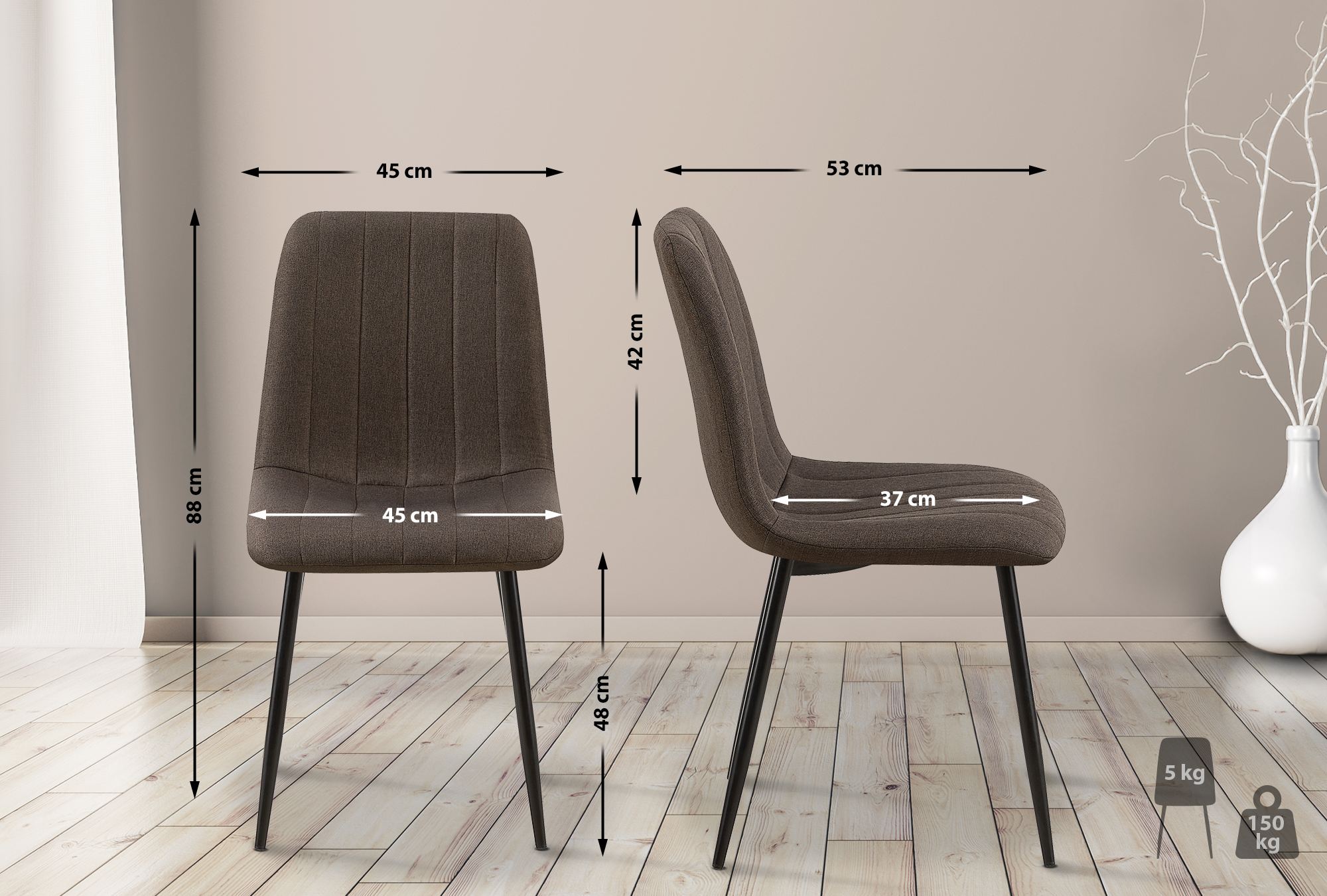 Lot de 4 Chaises de salle à manger Dijon avec Piètement en métal noir