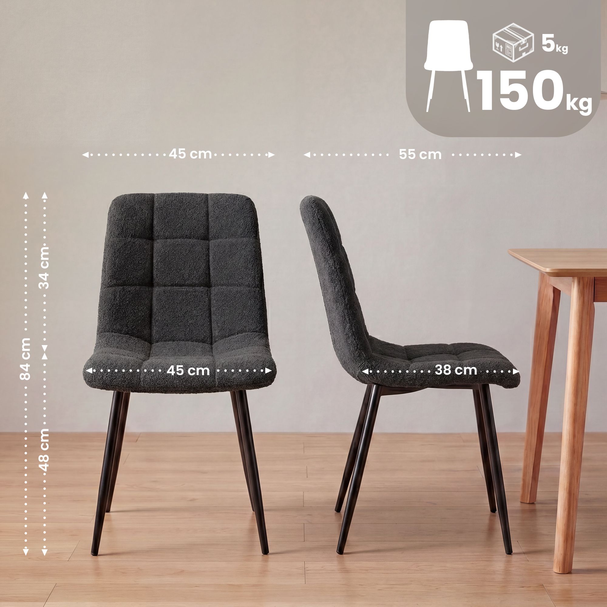 Chaise de salle a manger Antibes en tissu teddy