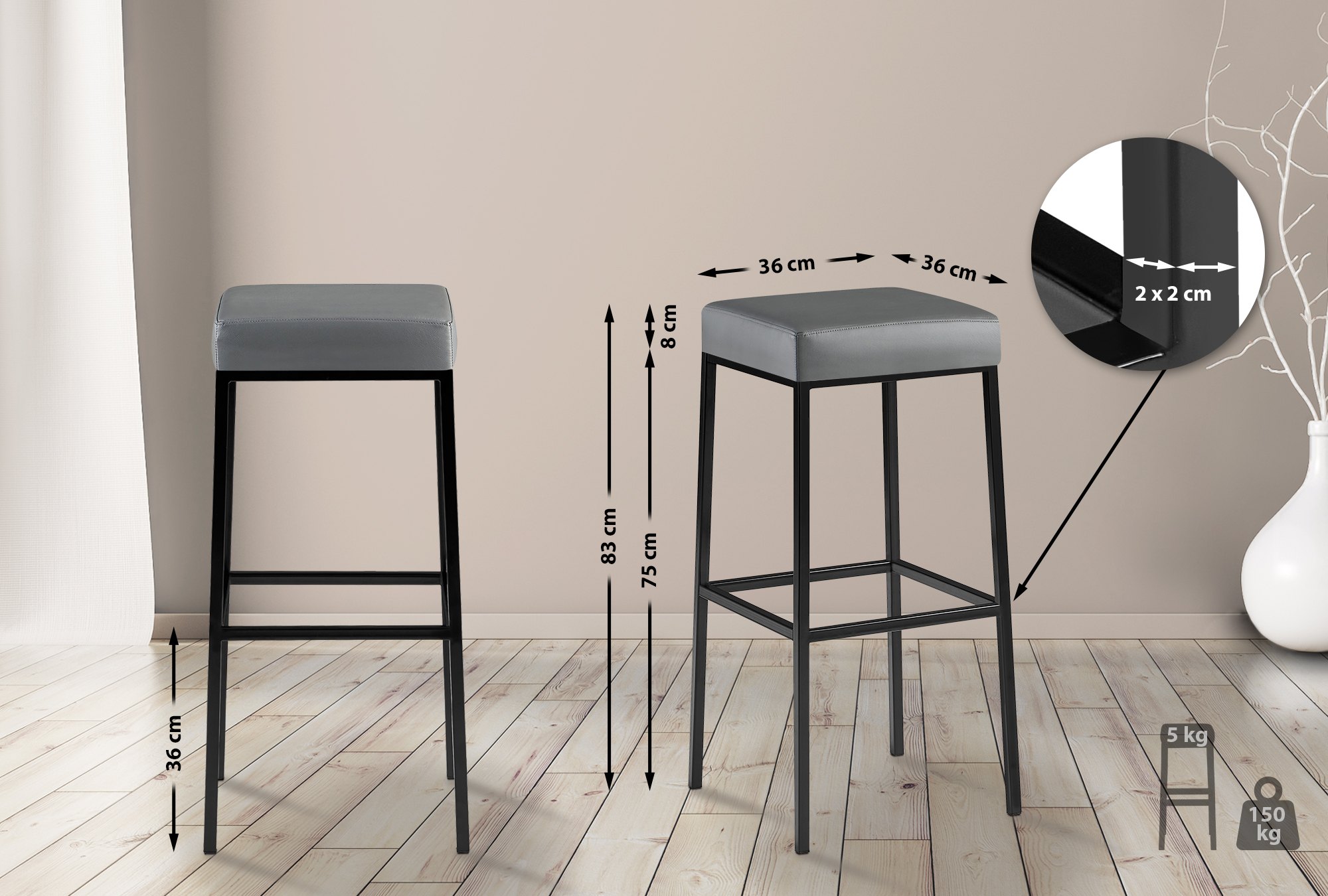 Lot de 2 tabourets de bar Montréal en similicuir