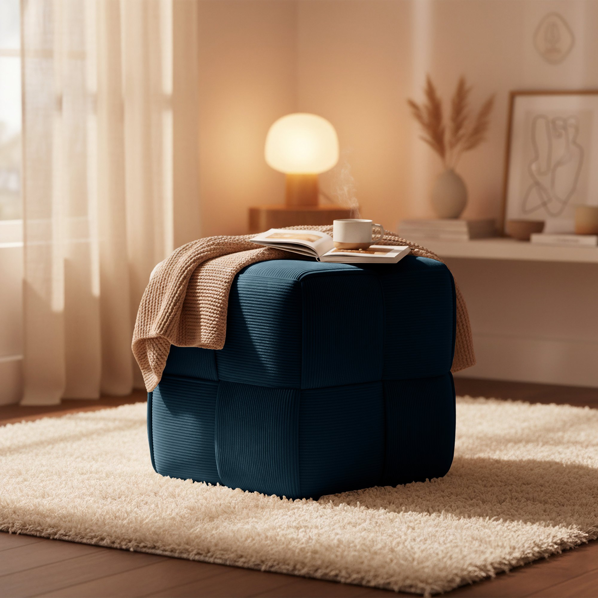 Tabouret en velours côtelé Forinta confortable et design