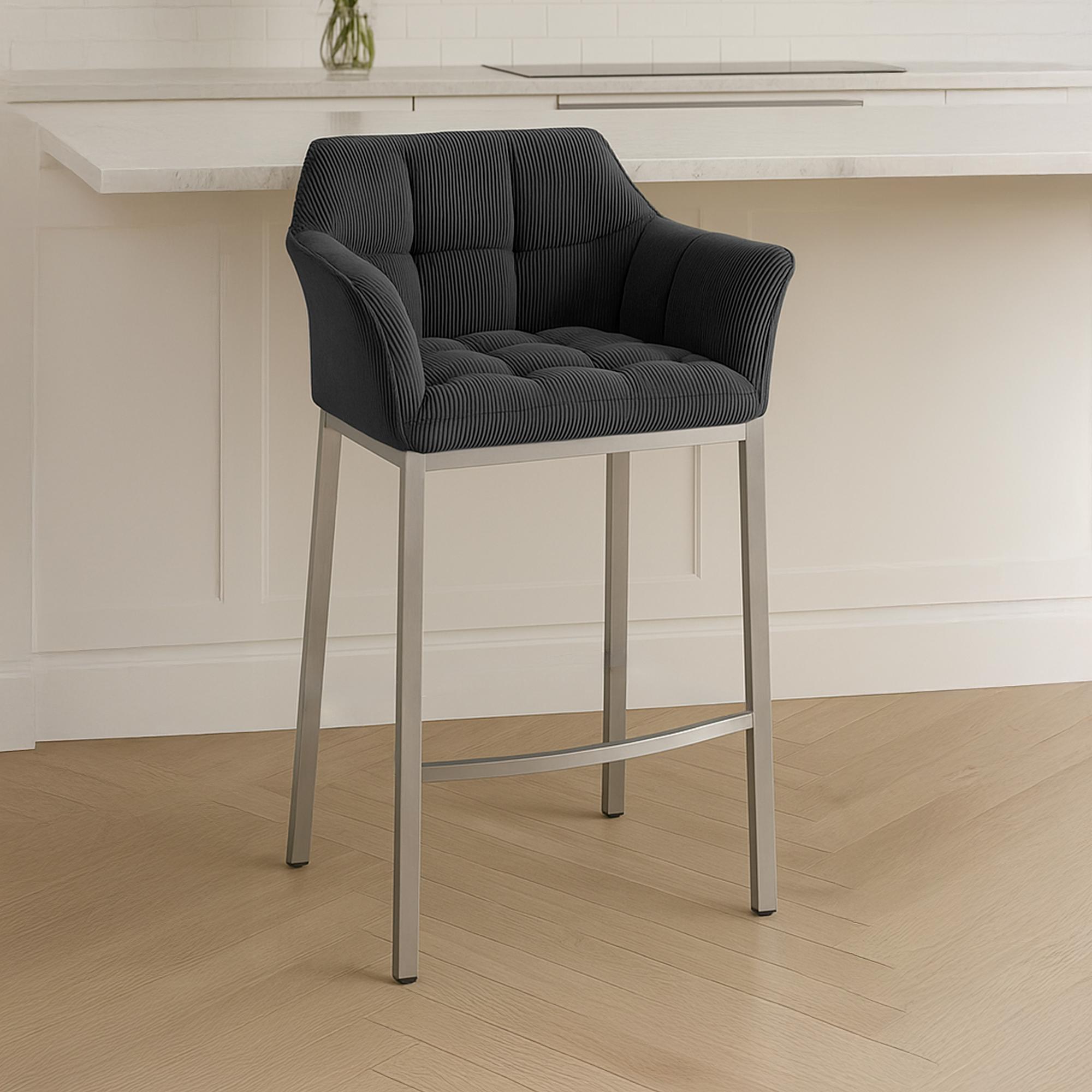 Tabouret de Bar Damaso en Velours Côtelé avec Piétement à Quatre Pieds