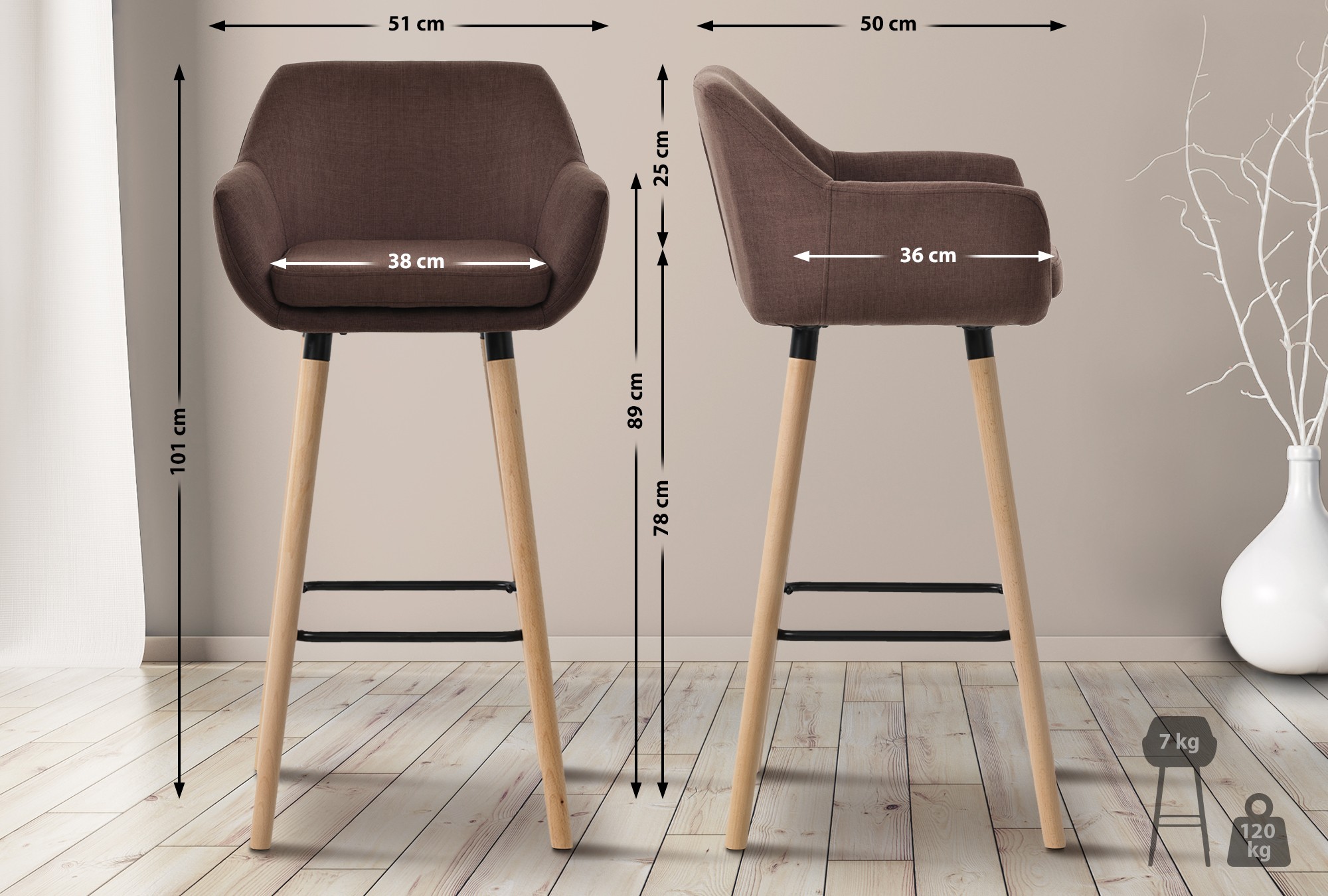 Tabouret de bar Grant en tissu