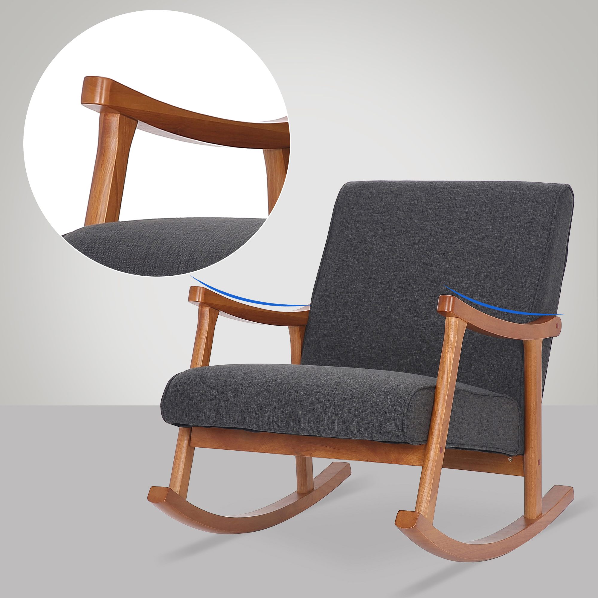 Chaise à bascule Morelia en tissu avec pieds Noyer